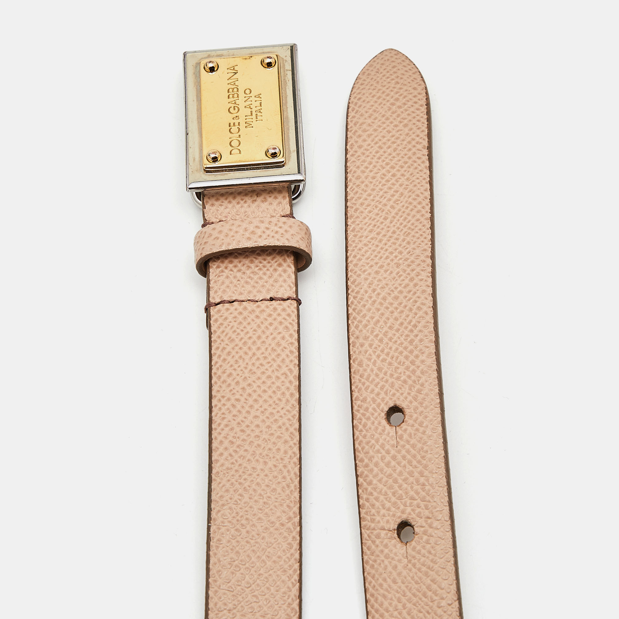 

Dolce & Gabbana Beige Leather Logo Plaque Slim Belt