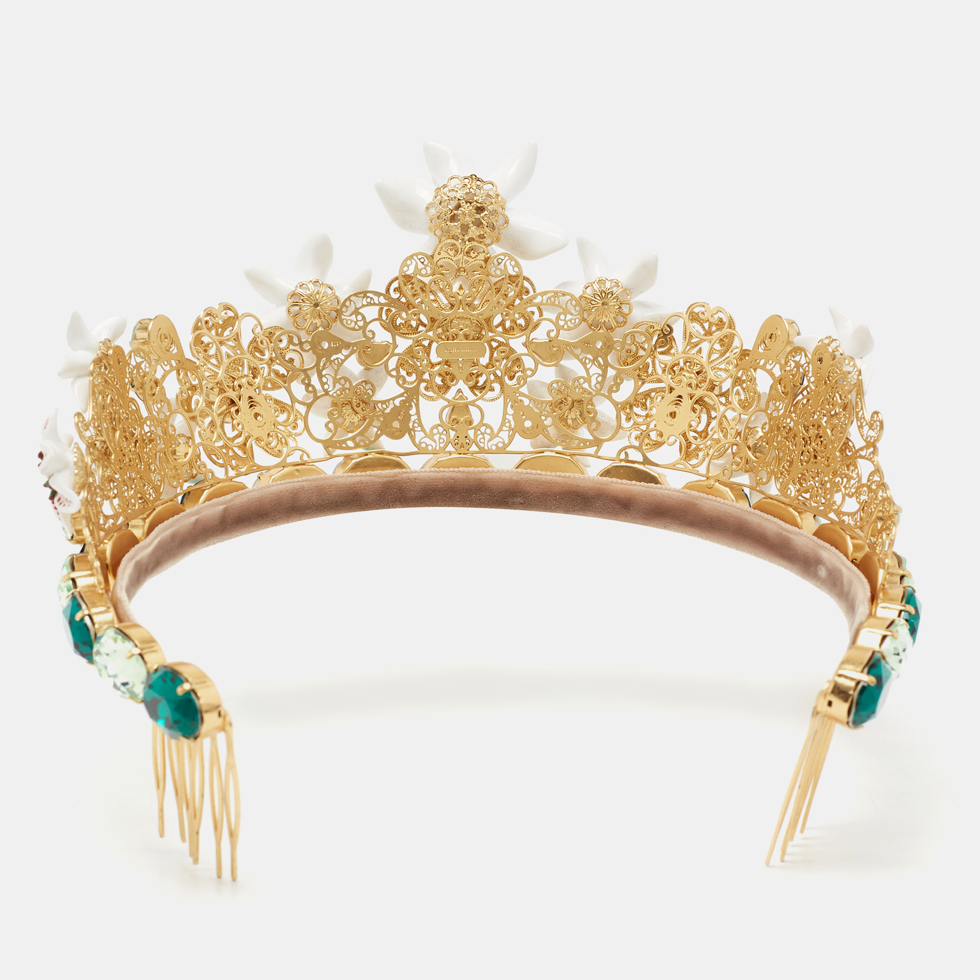 

Dolce & Gabbana Gold Tone Lilly & Crystal Embellished Tiara