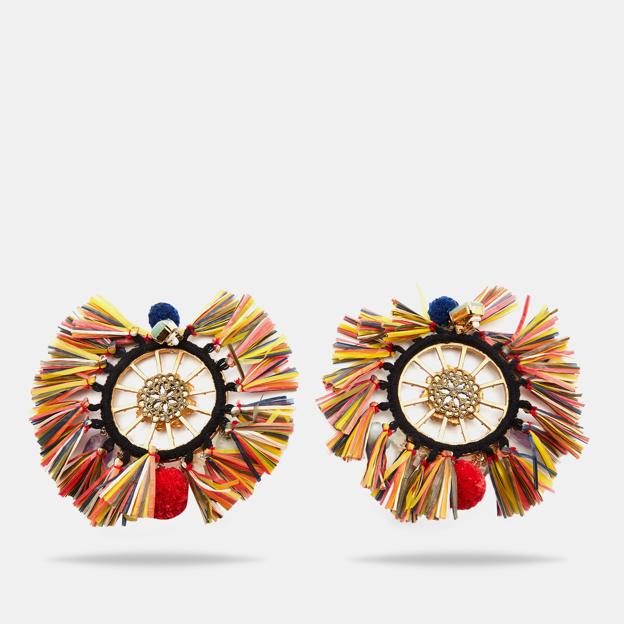 

Dolce & Gabbana Multicolor Pom Pom & Tassel Oversized Clip On Earrings