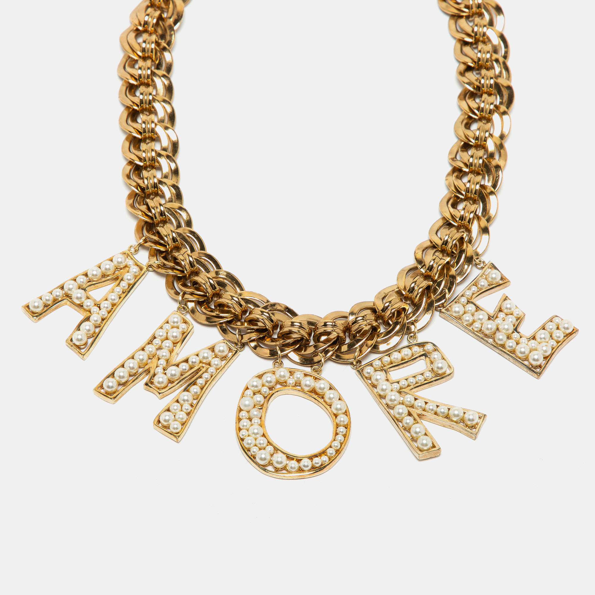 

Dolce & Gabbana Amore Faux Pearl Gold Tone Necklace