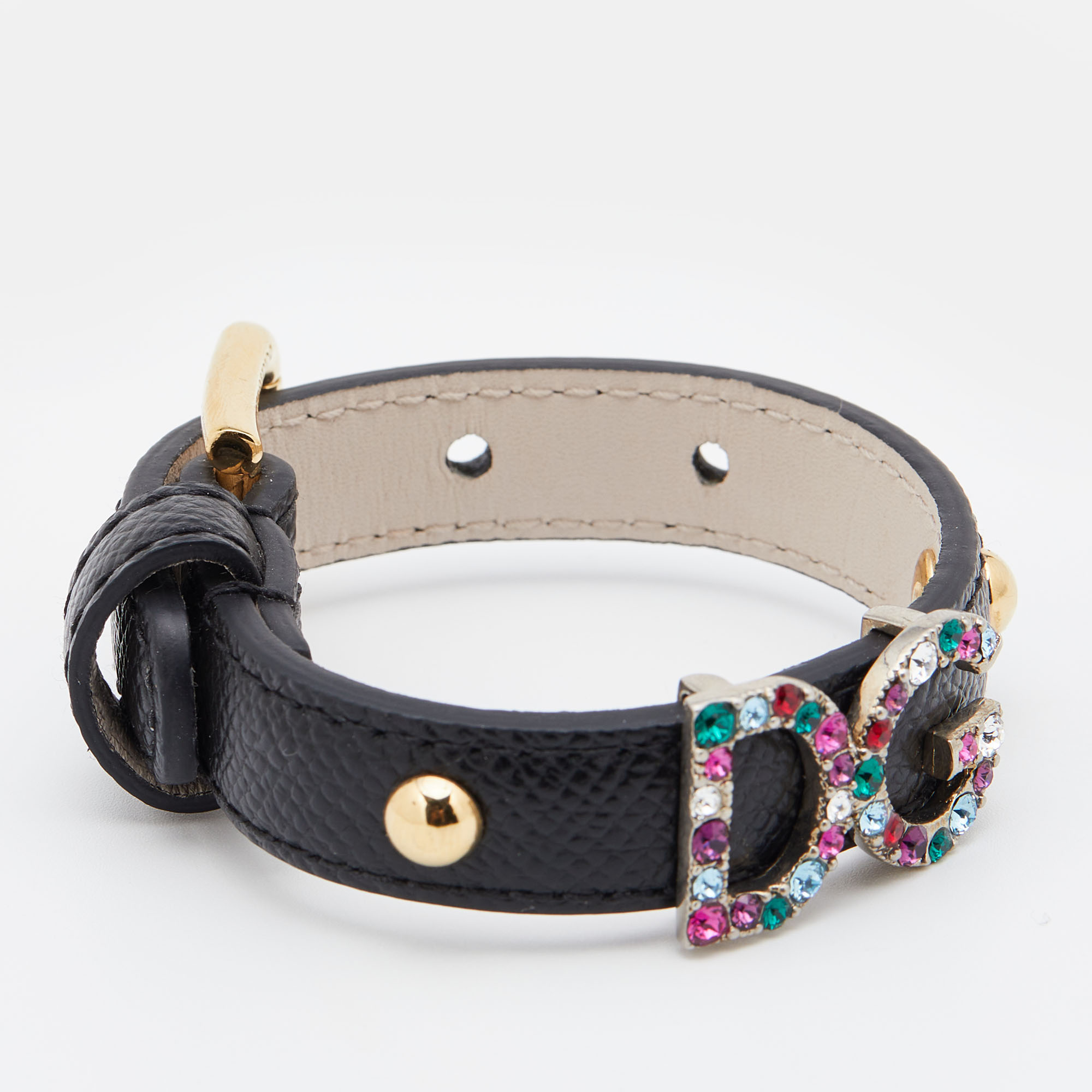 

Dolce & Gabbana Crystal DG Logo Black Leather Bracelet