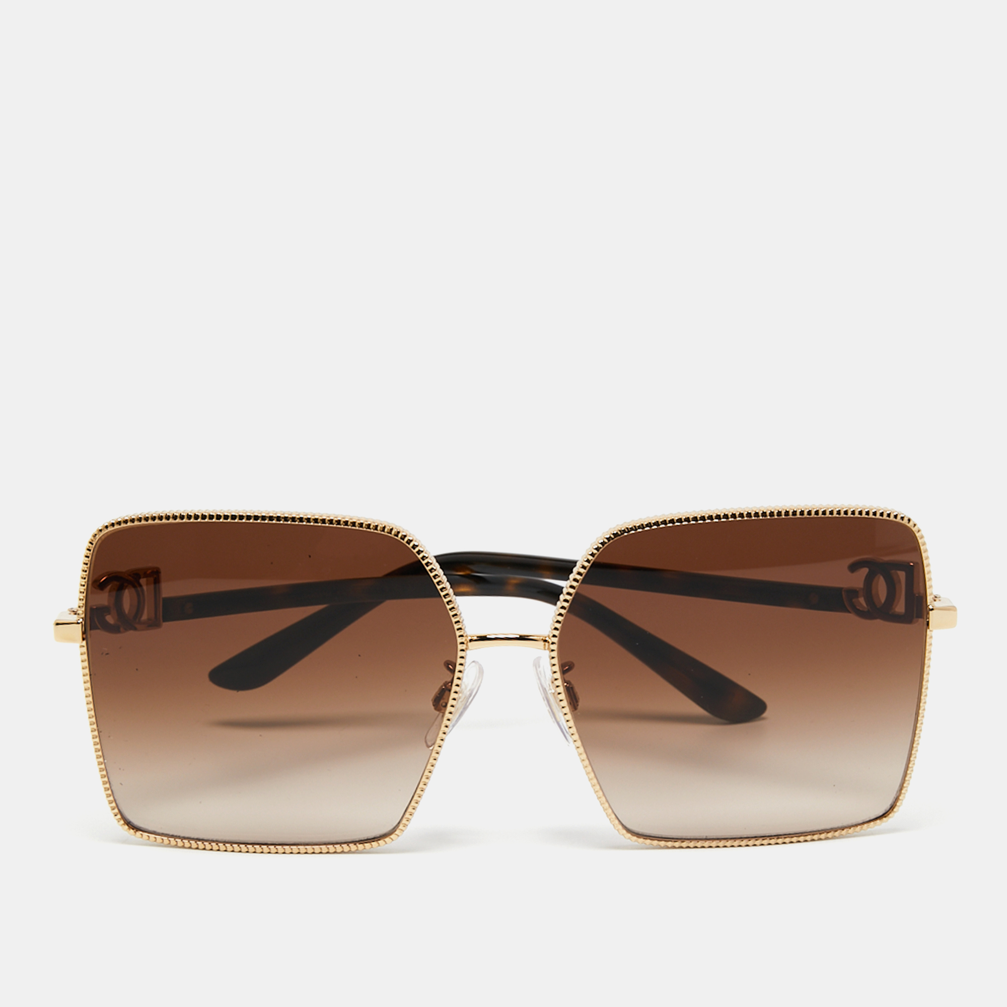 Pre Owned Dolce & Gabbana Gold Tone/ Brown Gradient DG2279 Oversized Sunglasses