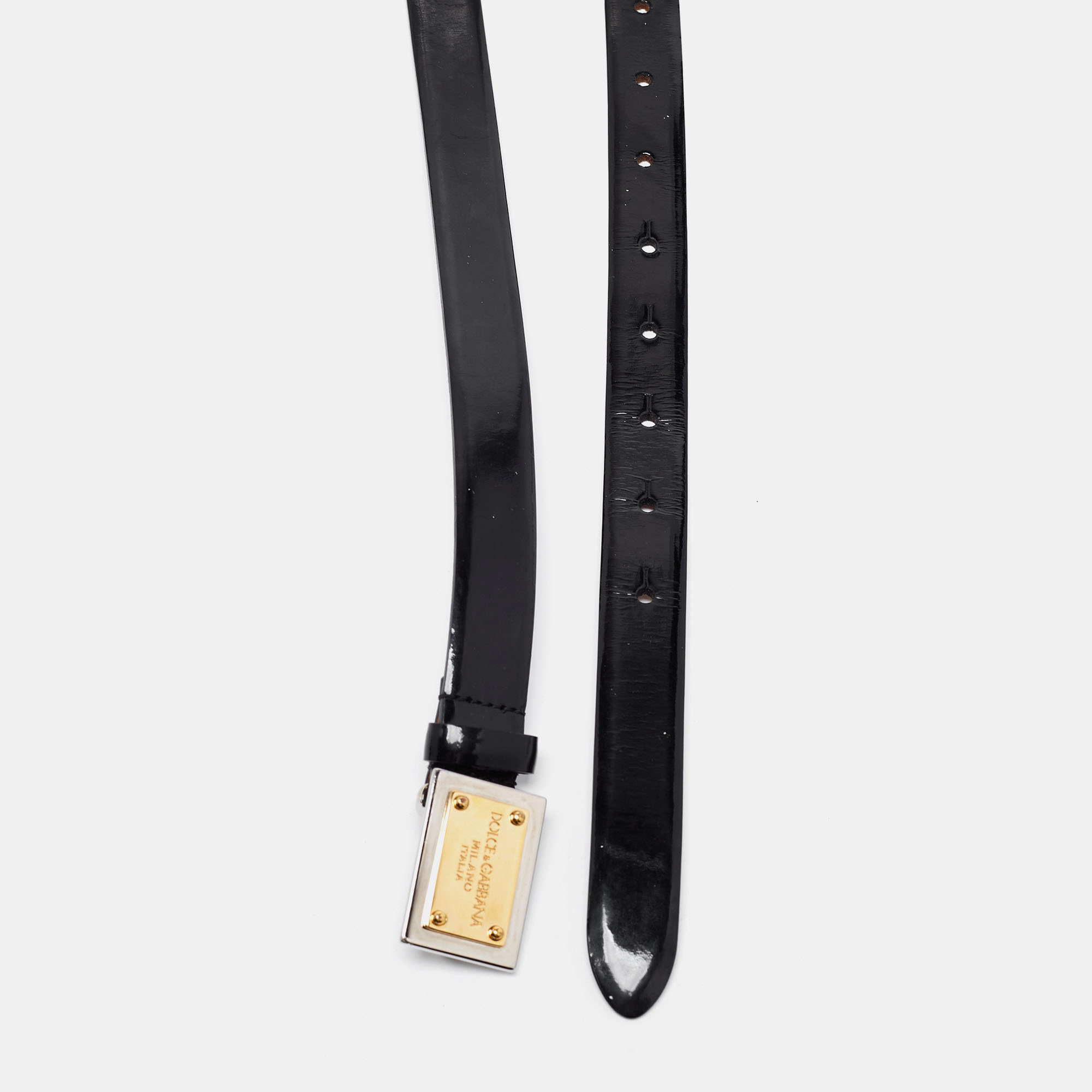 

Dolce & Gabbana Black Glossy Leather Logo Plague Belt