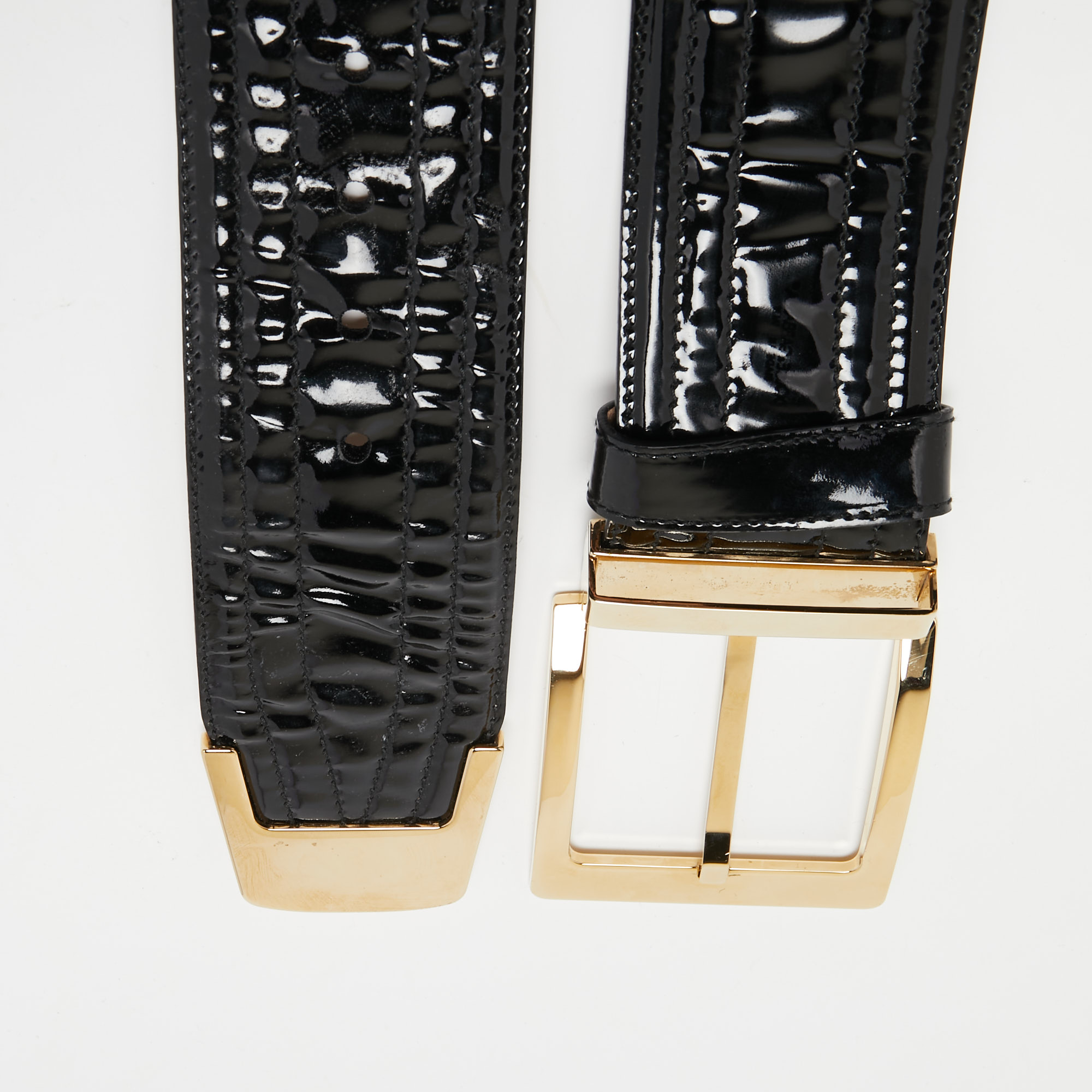 

Dolce & Gabbana Black Patent Leather Wide Buckle Belt