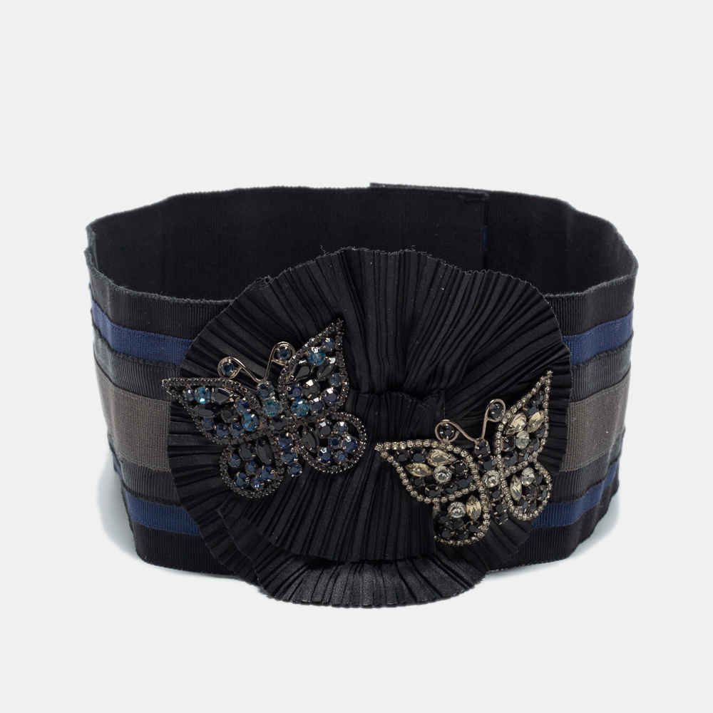 Pre-owned Dolce & Gabbana Multicolor Stripe Elastic Butterfly Brooch Wide Belt