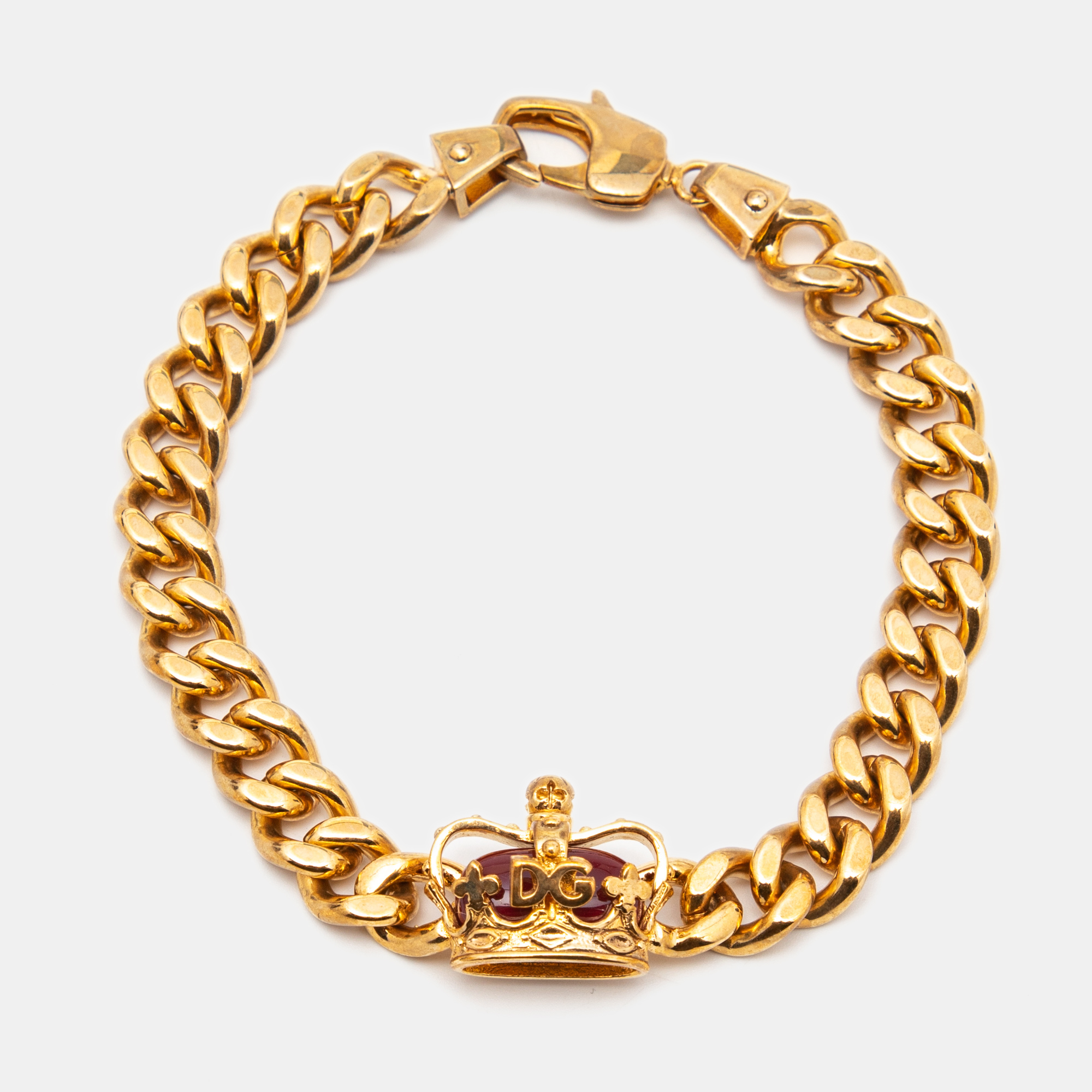 Pre-owned Dolce & Gabbana Gold Crown Charm Chain Bracelet