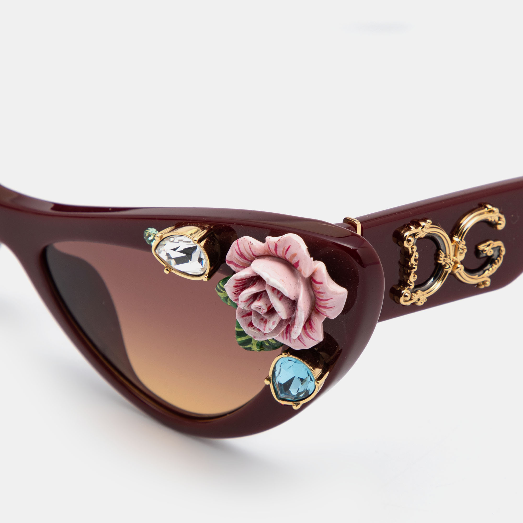 

Dolce & Gabbana Burgundy DG436B Floral Embellished Blooming Cat Eye Sunglasses