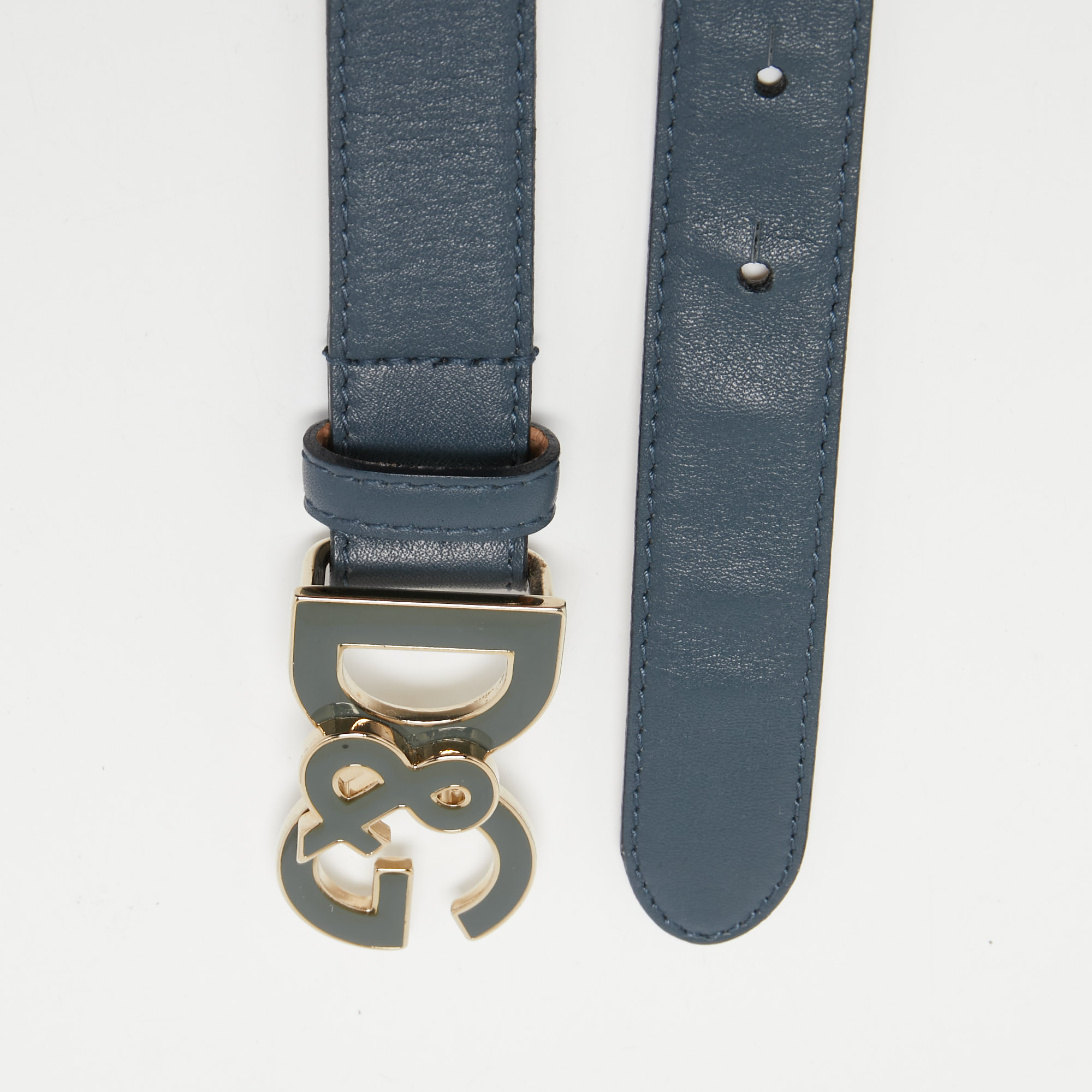 

Dolce & Gabbana Blue Leather D&G Logo Buckle Belt