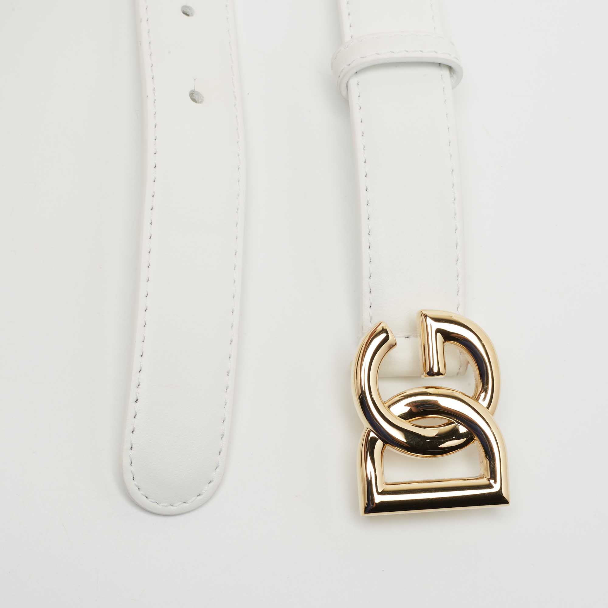 

Dolce & Gabbana White Leather DG Logo Buckle Belt