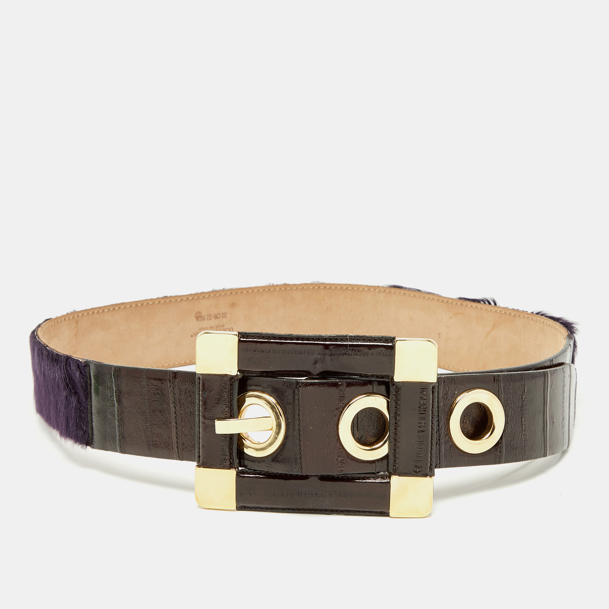 Pre-owned Dolce & Gabbana Purple Eel Leather And Calfhair Buckle Belt 80cm