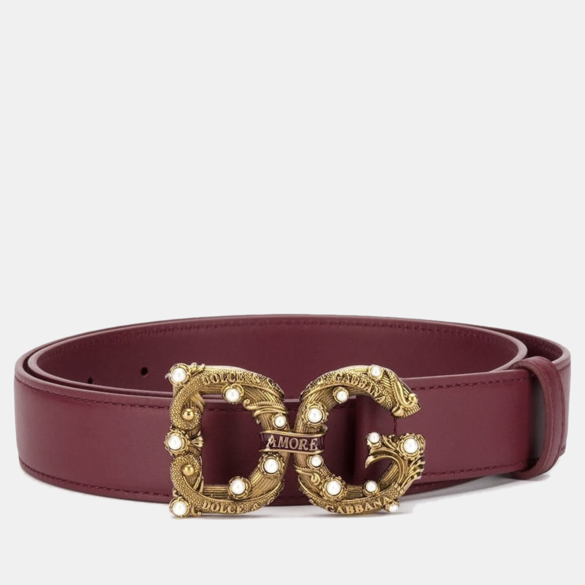 

Dolce & Gabbana Burgundy Leather DG Amore Belt