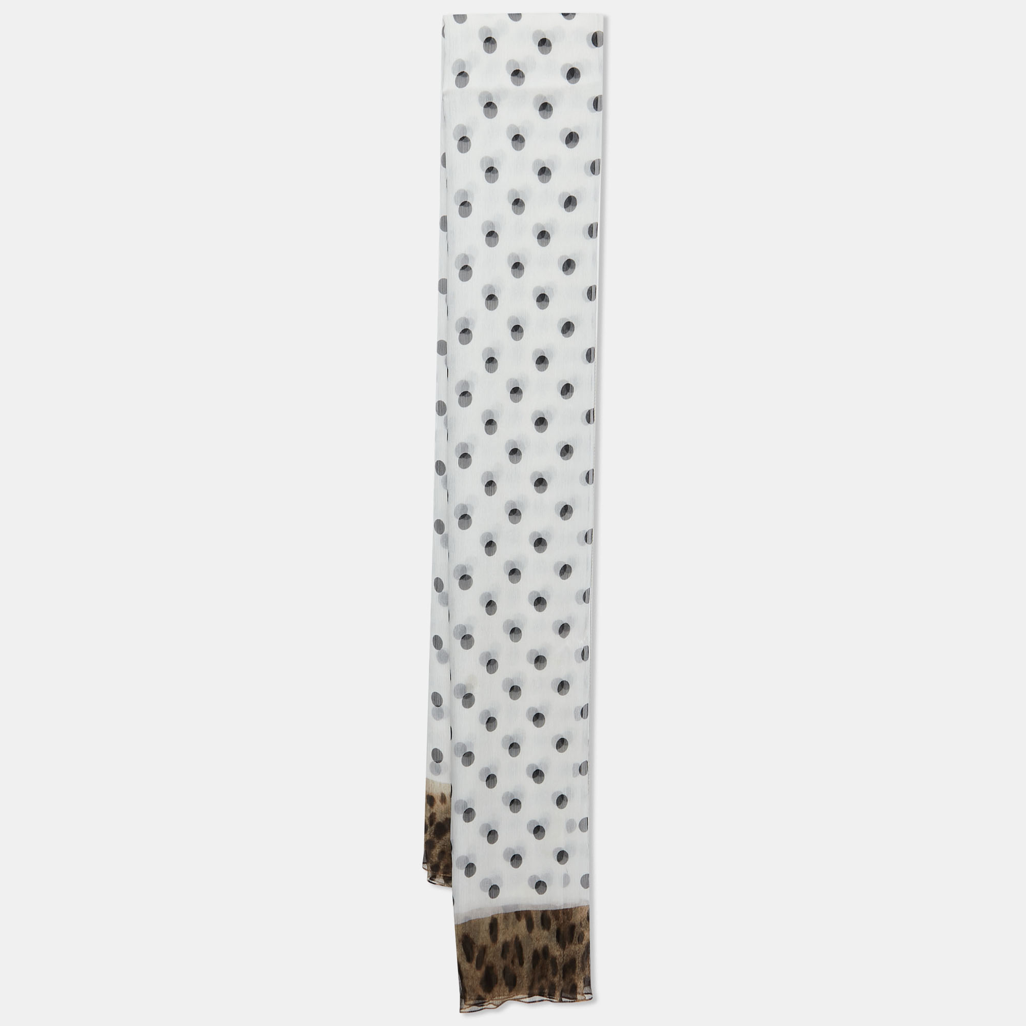 Pre Owned Dolce & Gabbana White Polka Dot Plisse Silk Scarf