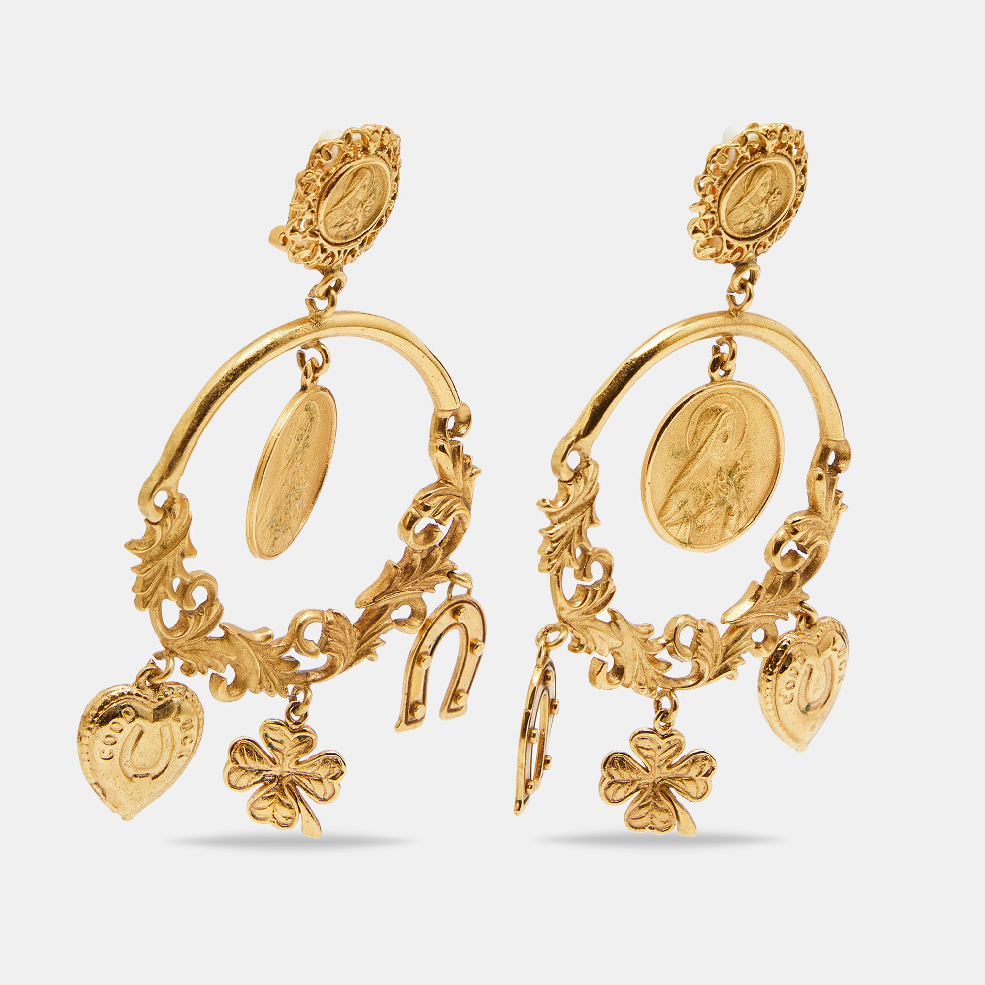 

Dolce & Gabbana Gold Tone Votive Image Charm Drop Earrings