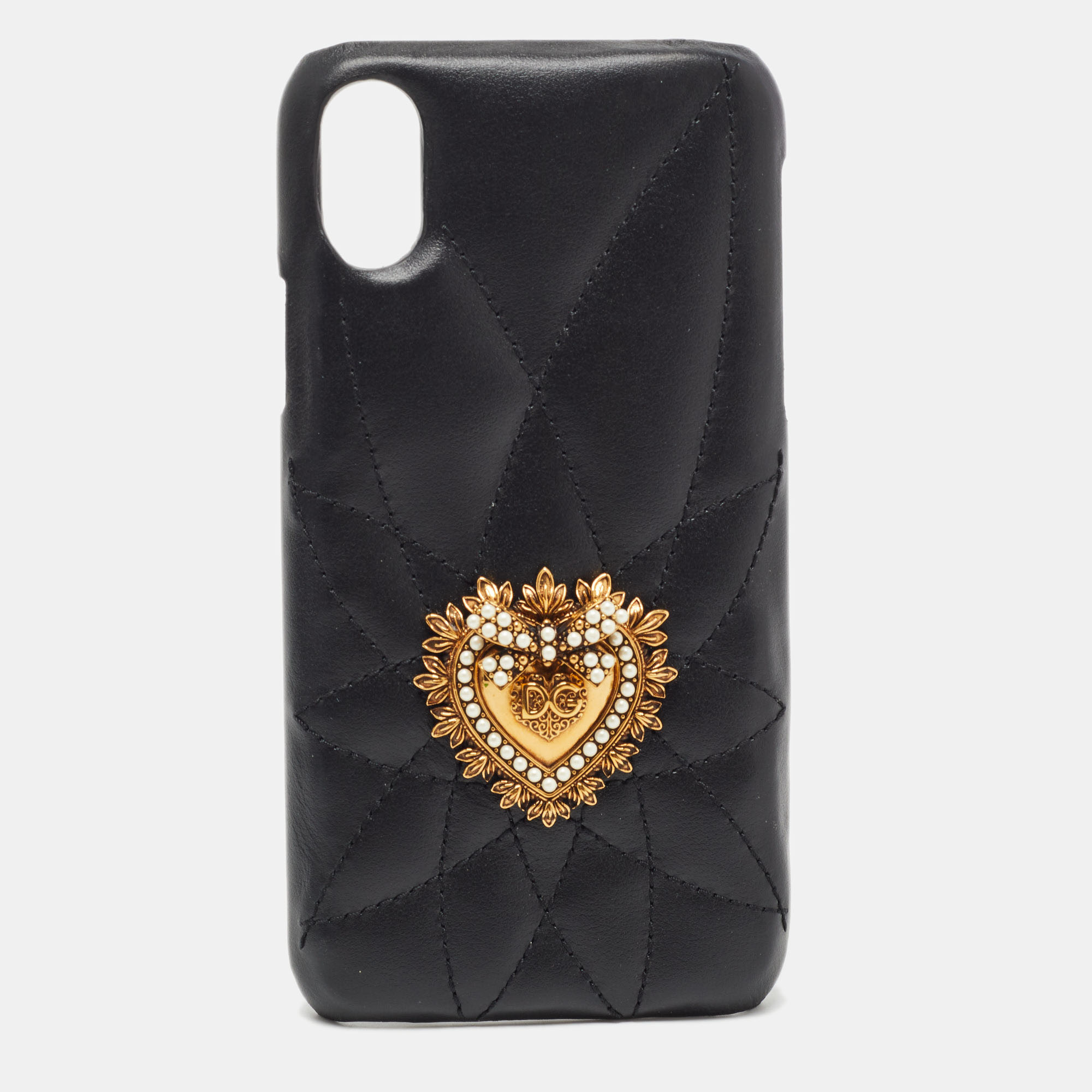 Pre-owned Dolce & Gabbana Black Quilted Leather Sacred Heart Iphone X Case