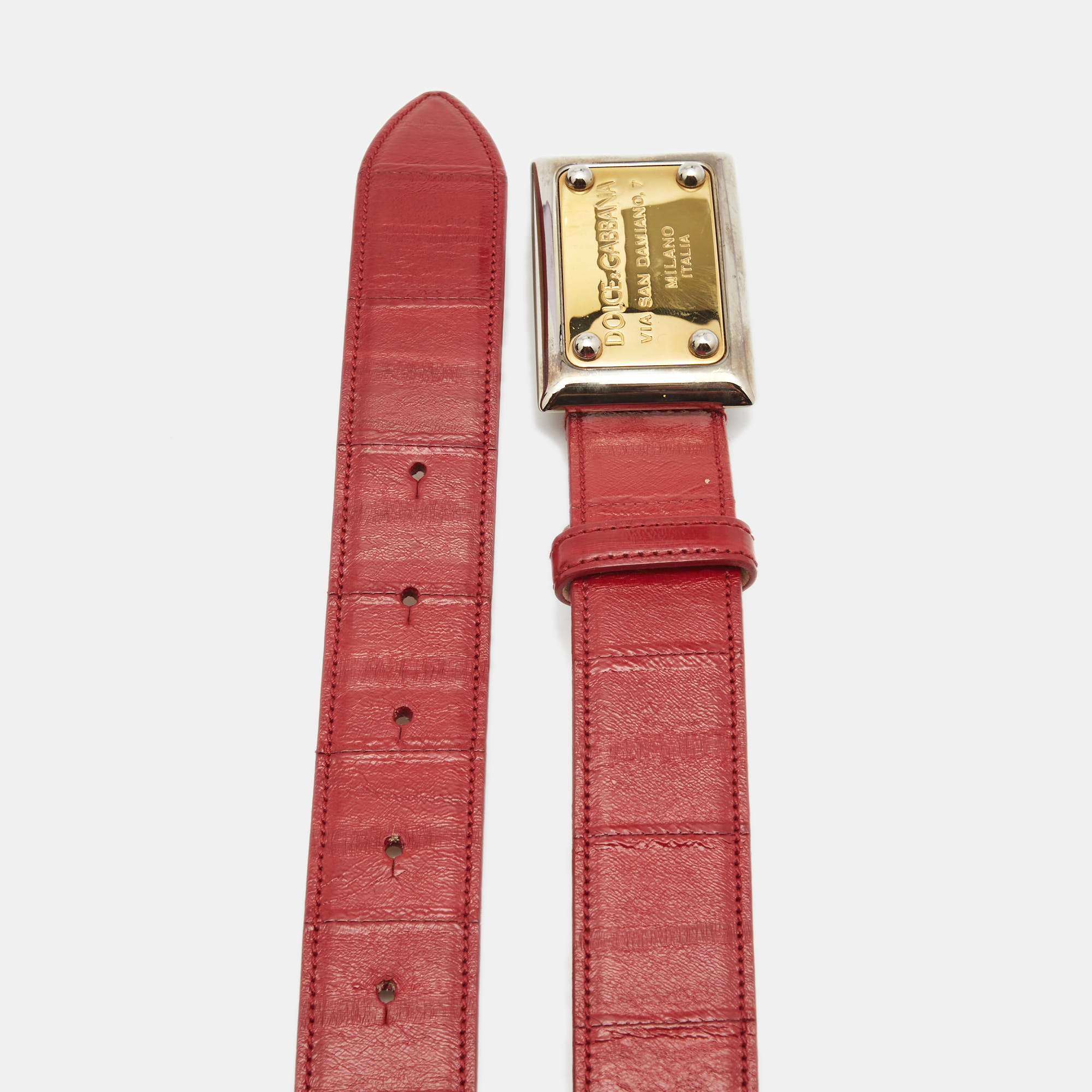 

Dolce & Gabbana Red Eel Leather Logo Plaque Belt