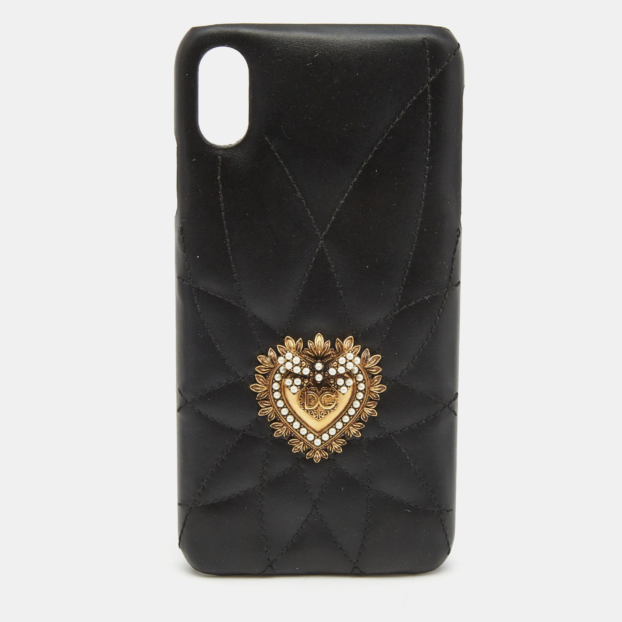 Pre-owned Dolce & Gabbana Black Quilted Leather Devotion Xr Iphone Cover
