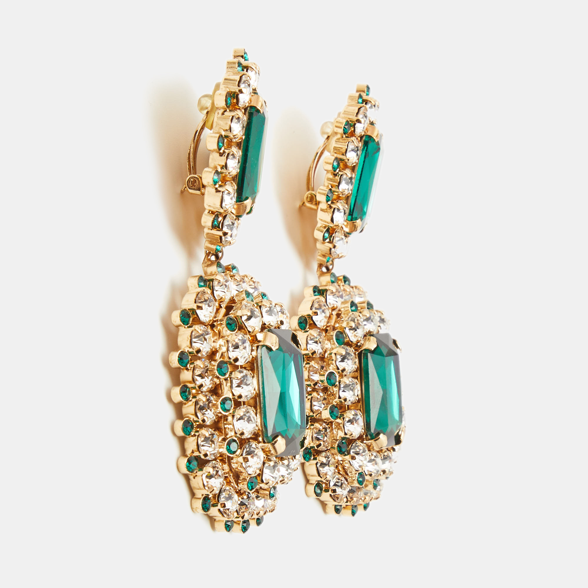 

Dolce & Gabbana Crystal Embellished Gold Tone Clip On Drop Earrings