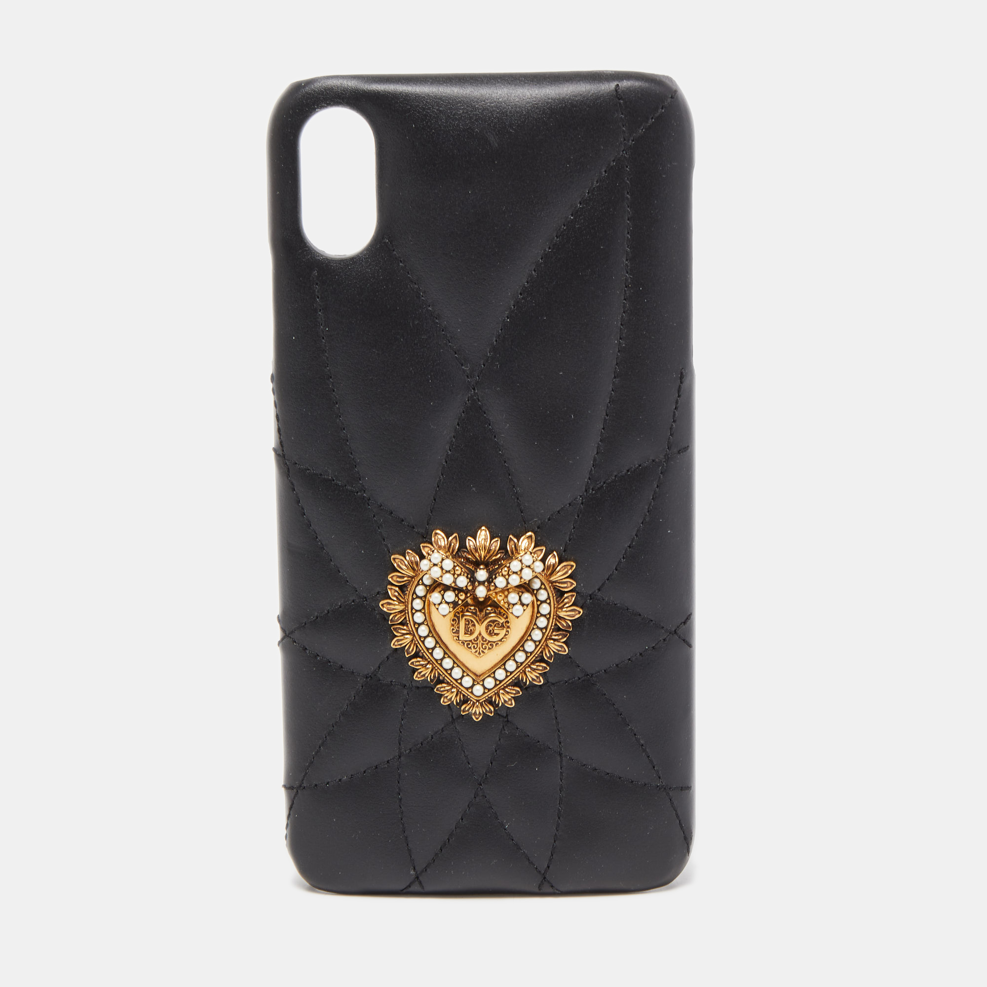 Pre-owned Dolce & Gabbana Black Leather Sacred Heart Iphone Xs Case