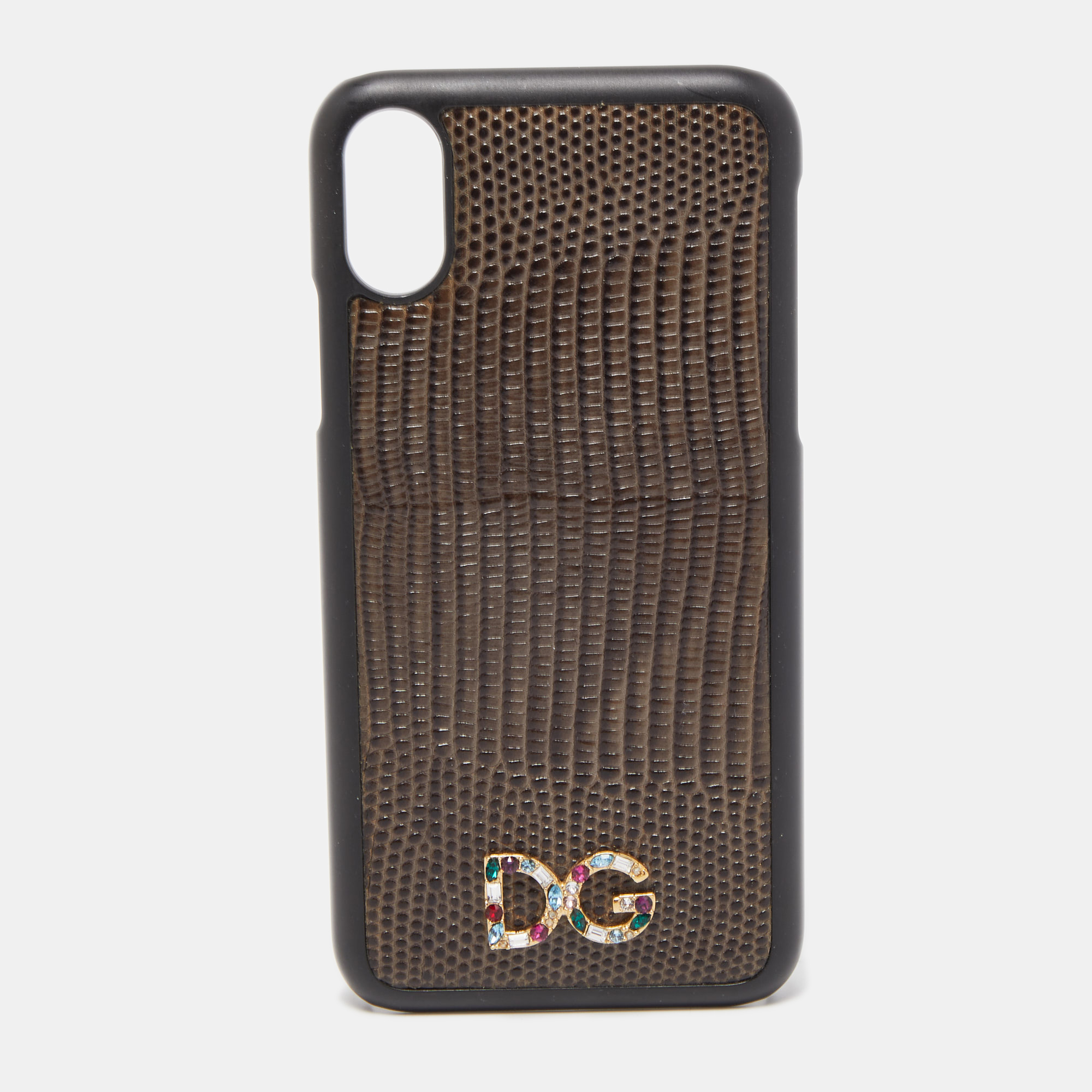 Pre-owned Dolce & Gabbana Green/black Lizard Embossed Leather Iphone X Cover