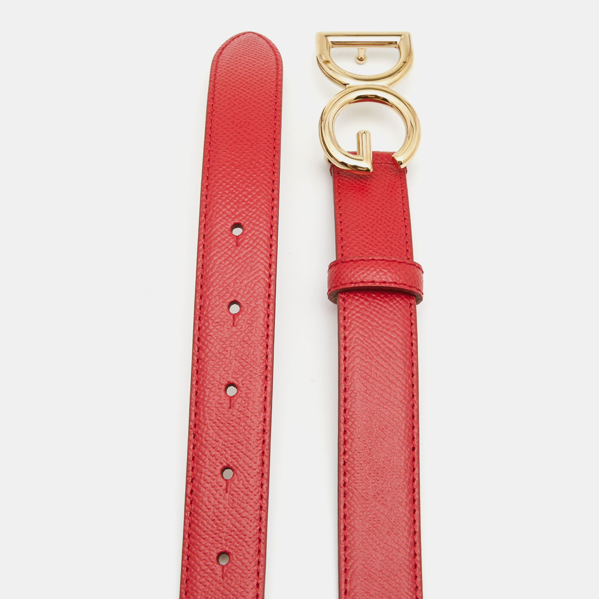 

Dolce & Gabbana Red Leather DG Logo Slim Belt