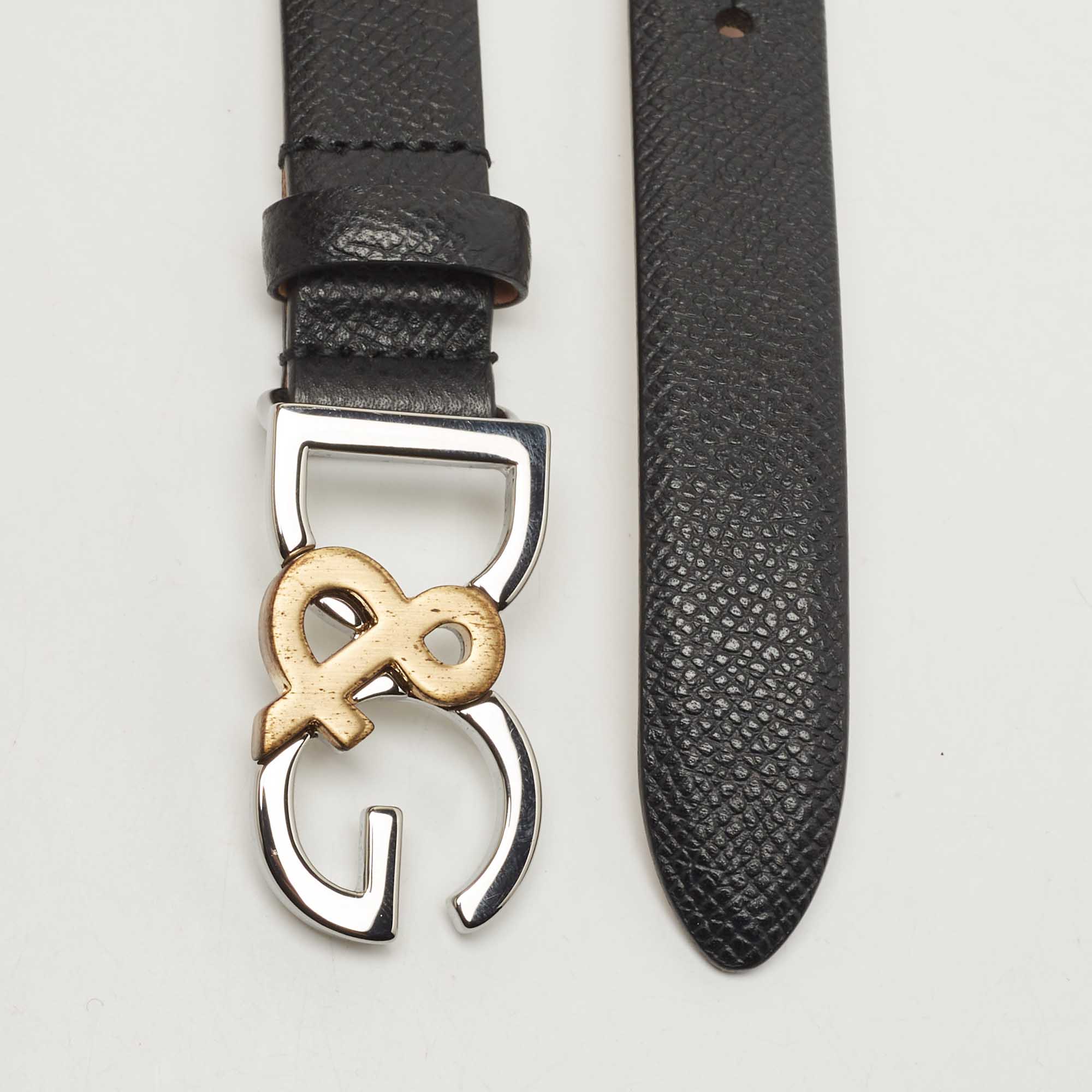 

Dolce & Gabbana Black Leather D&G Logo Buckle Belt