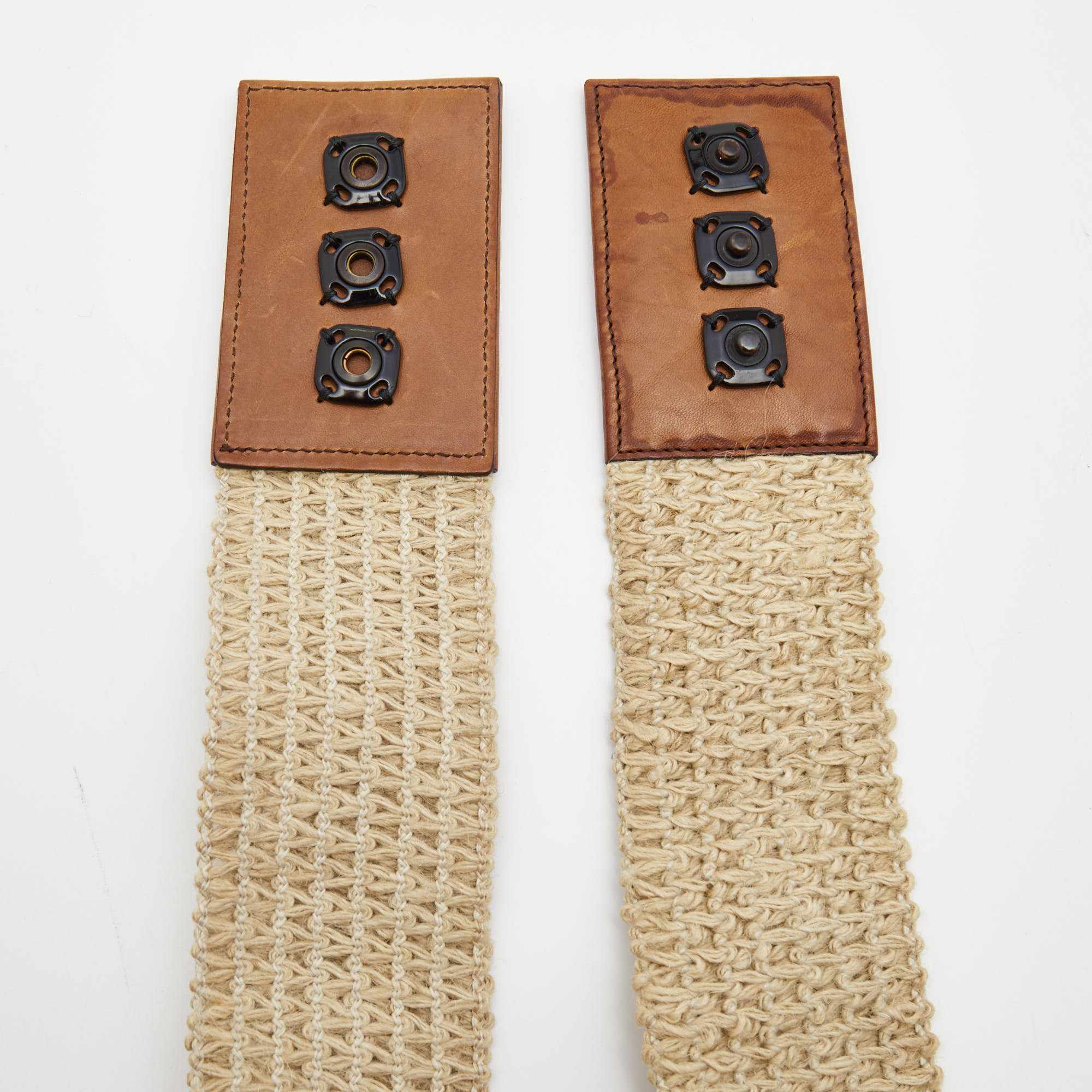 

Dolce & Gabbana Cream/Brown Woven Jute and Leather Wide Waist Belt