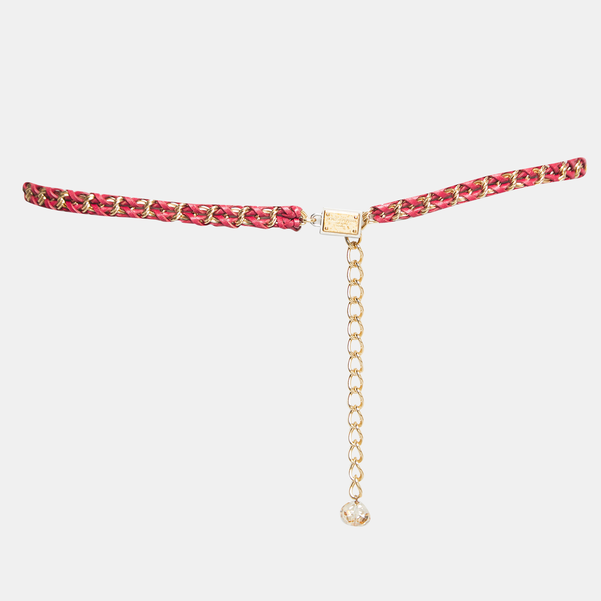 

Dolce & Gabbana Red Braided Leather Gold Tone Chain Belt