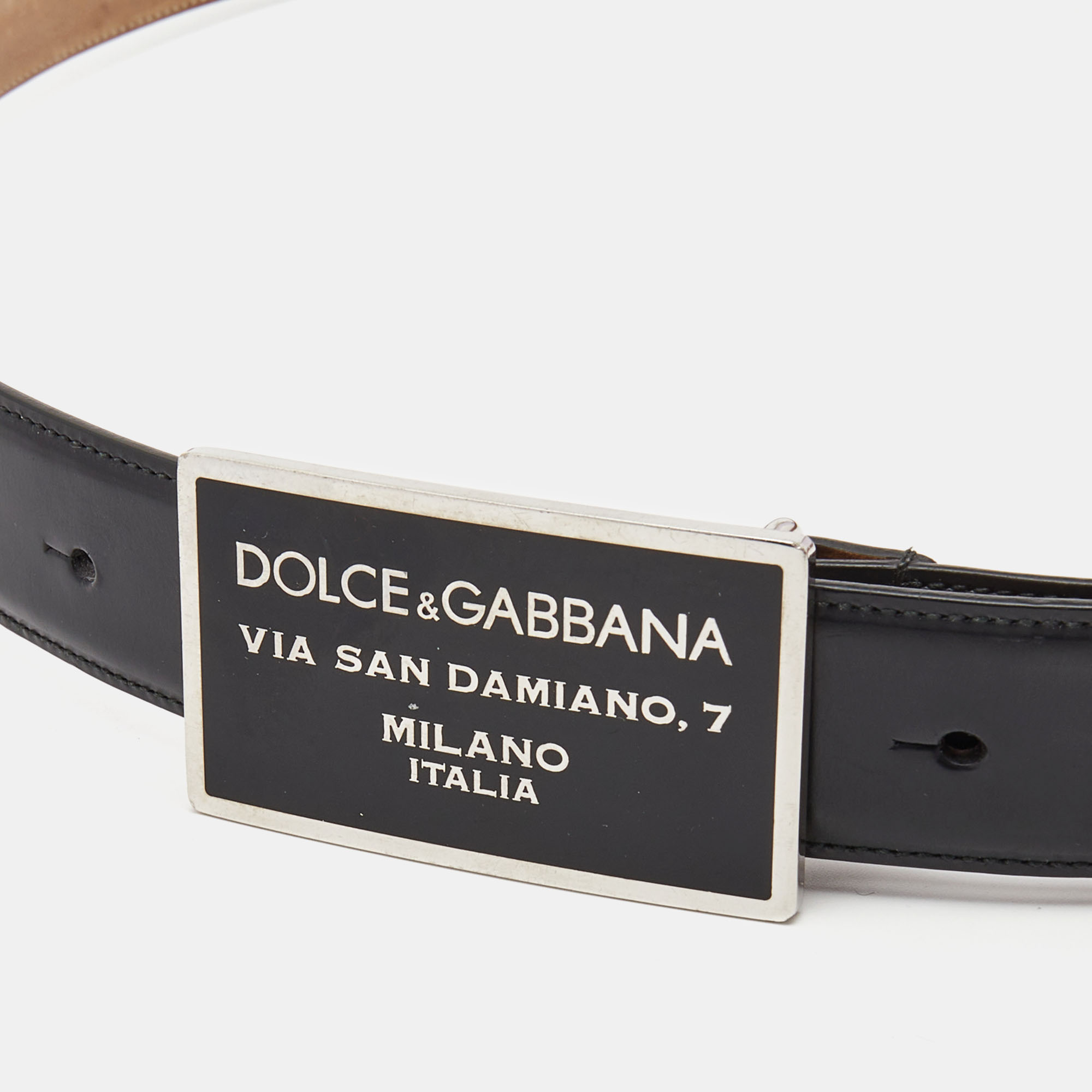 

Dolce & Gabbana Black Leather Logo Plague Buckle Belt
