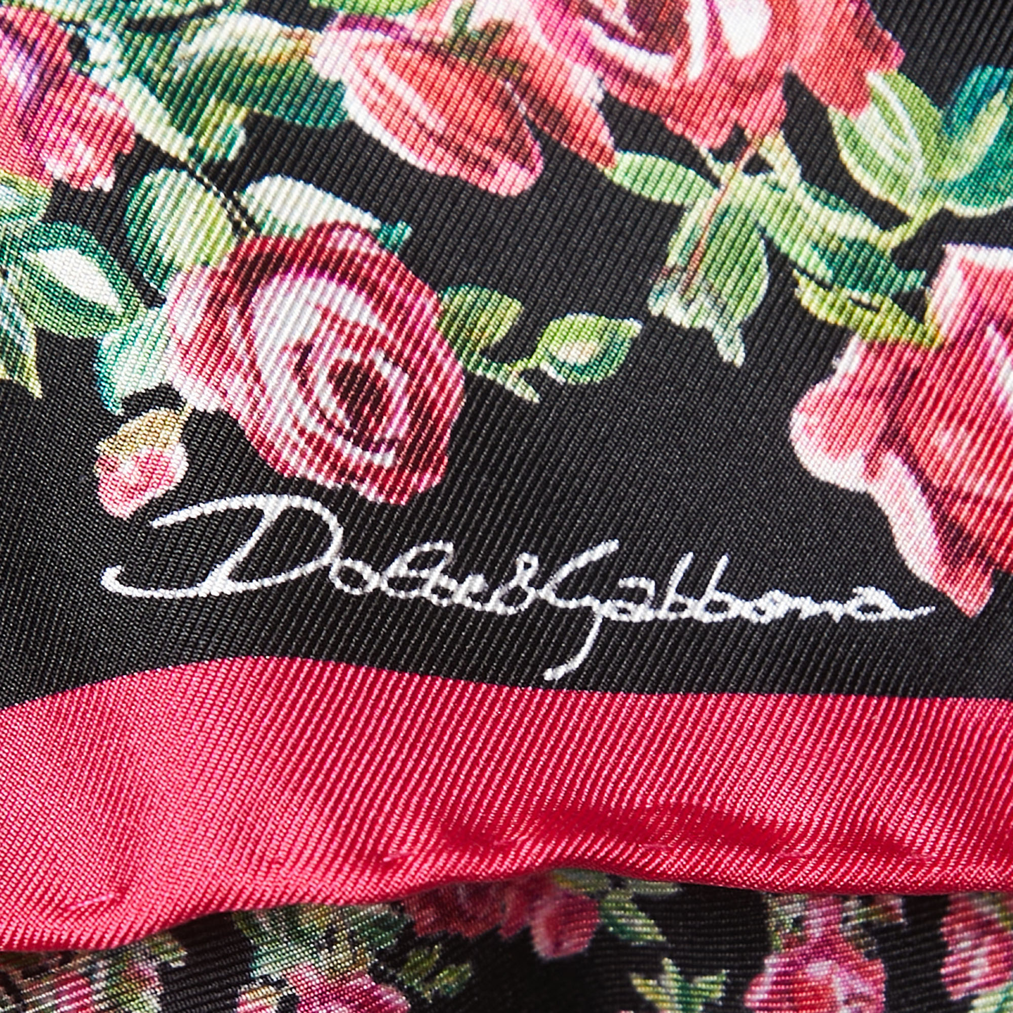 

Dolce & Gabbana Black Rose Printed Silk Square Handkerchief