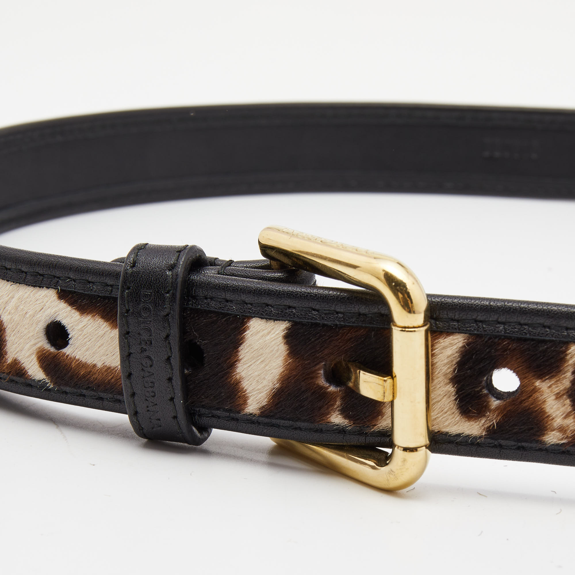 

Dolce & Gabbana Black/Beige Leopard Print Calfhair and Leather Buckle Belt