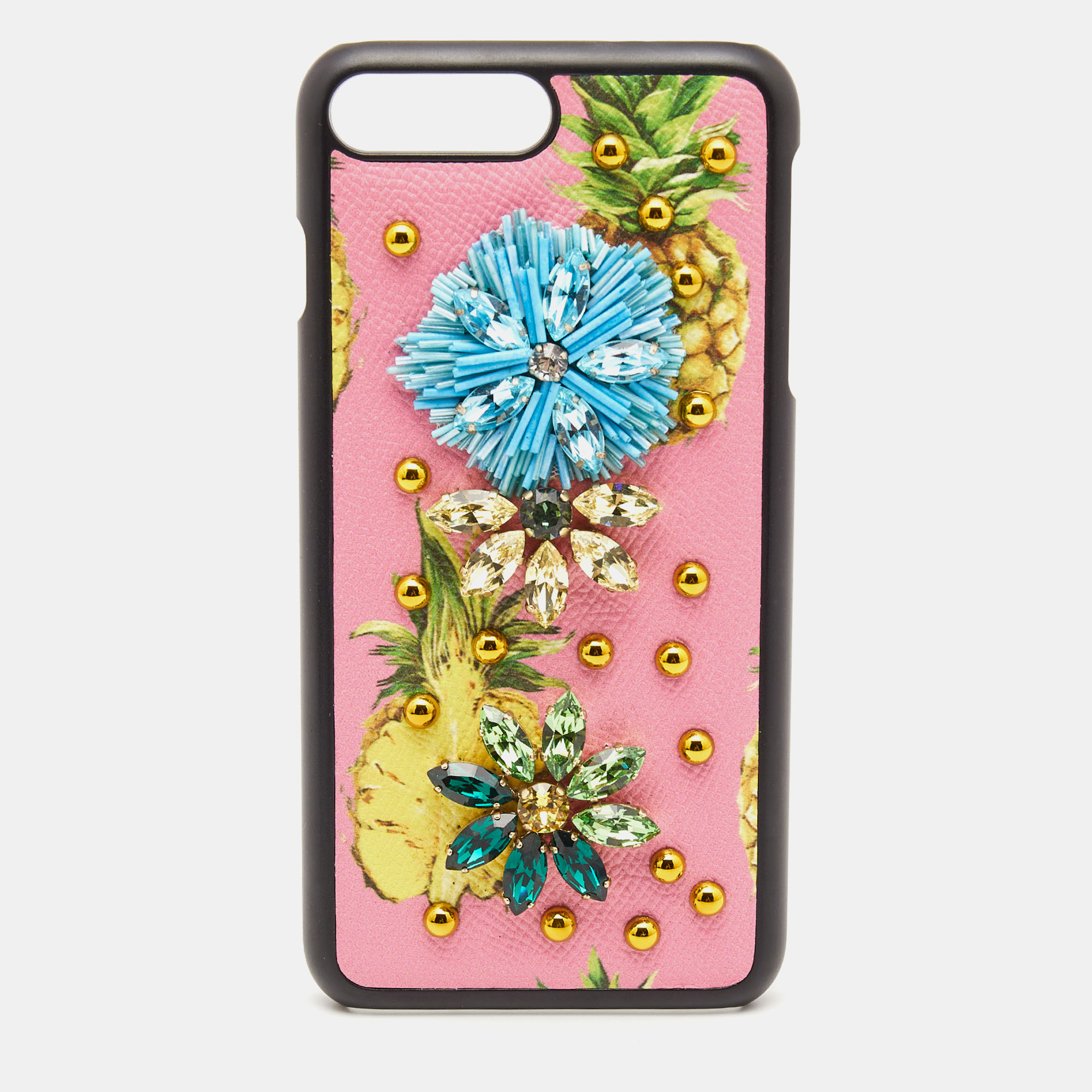 

Dolce & Gabbana Pink Fruit Print Leather Crystal Embellished iPhone 7 Plus Case, Multicolor