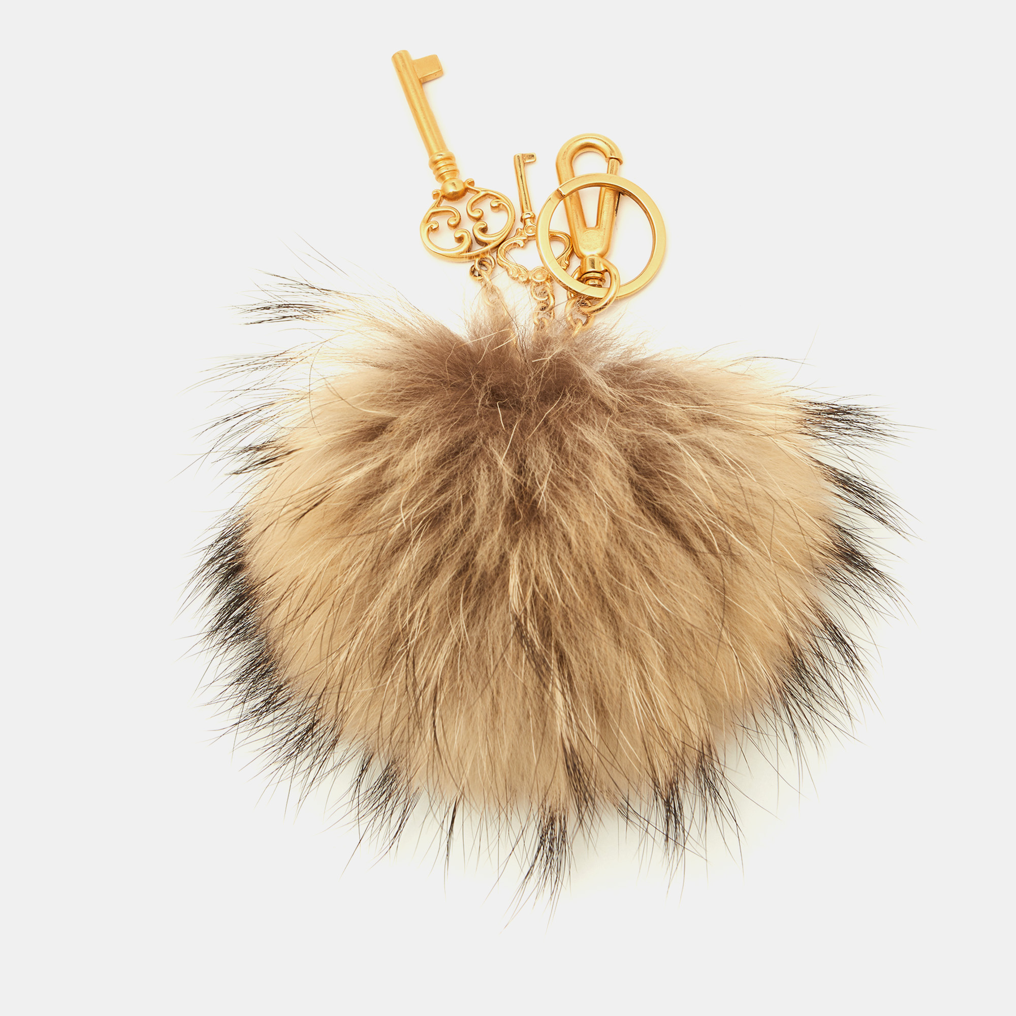 Pre-owned Dolce & Gabbana Beige Fur & Keys Charm Keychain & Bag Charm