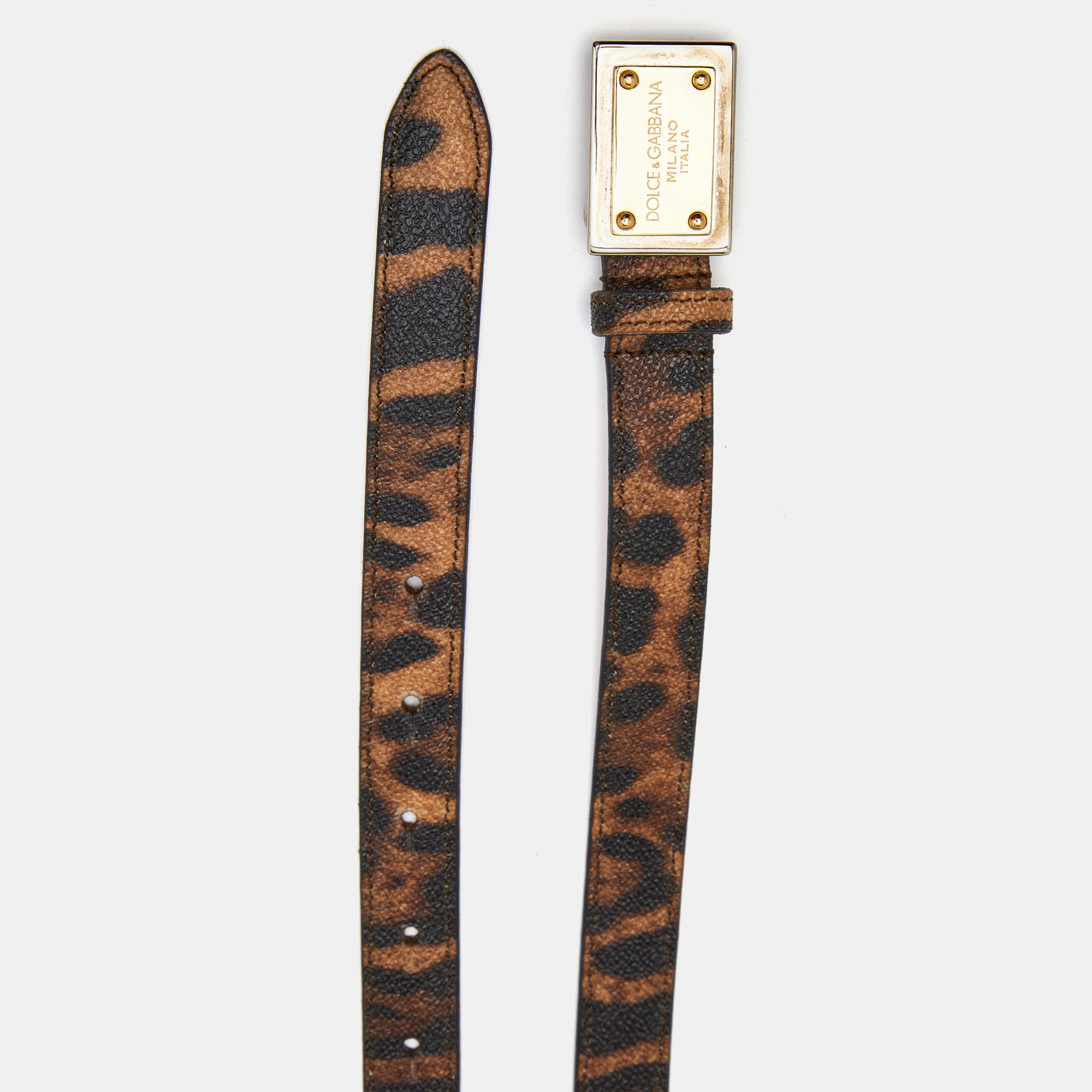 

Dolce & Gabbana Brown Leopard Print Leather Logo Plaque Belt