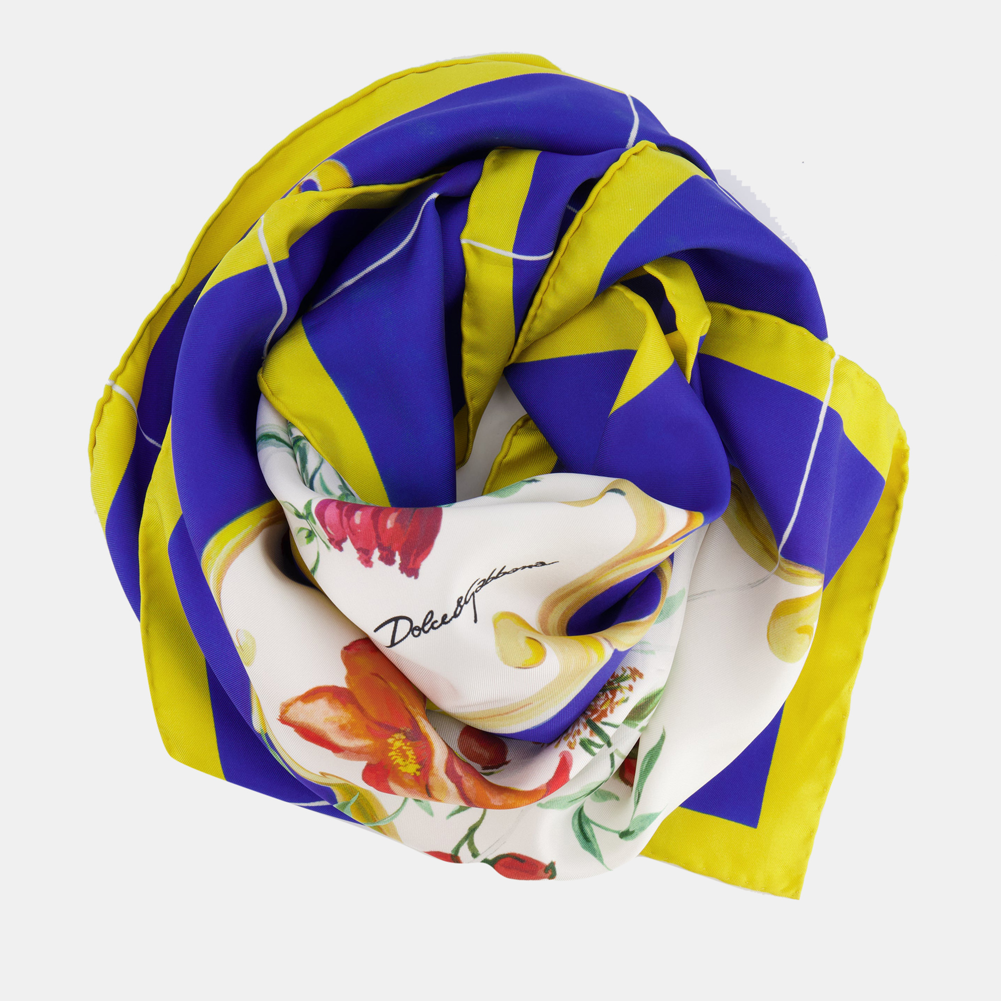 Pre-owned Dolce & Gabbana Multicolour Floral Printed Silk Scarf 90cm In Multicolor