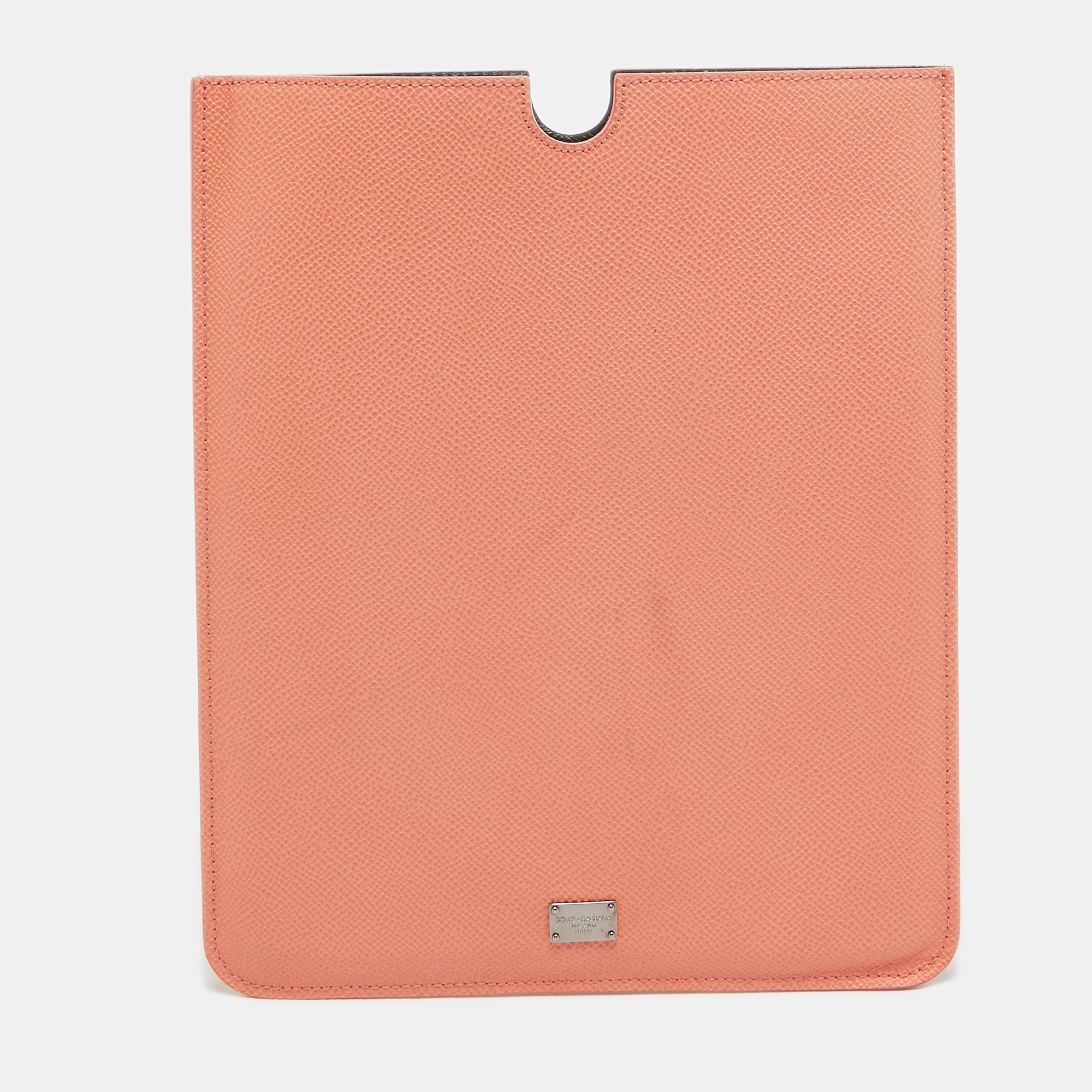 Pre-owned Dolce & Gabbana Peach Leather Ipad Case In Orange
