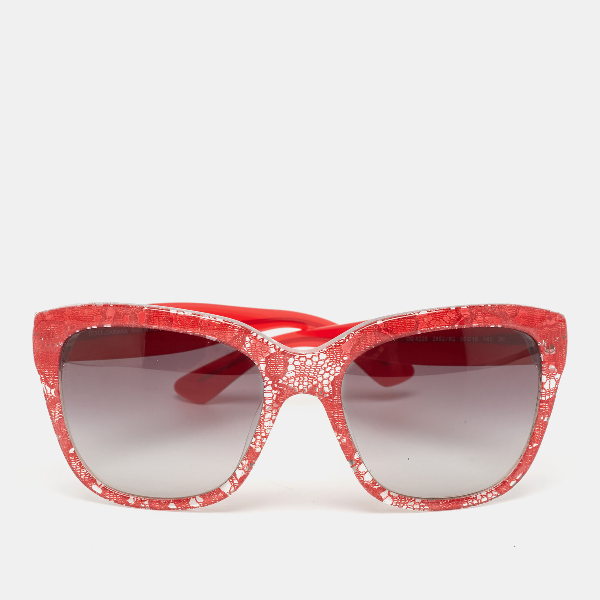 Pre-owned Dolce & Gabbana Red Lace Print Dg4226 Square Sunglasses