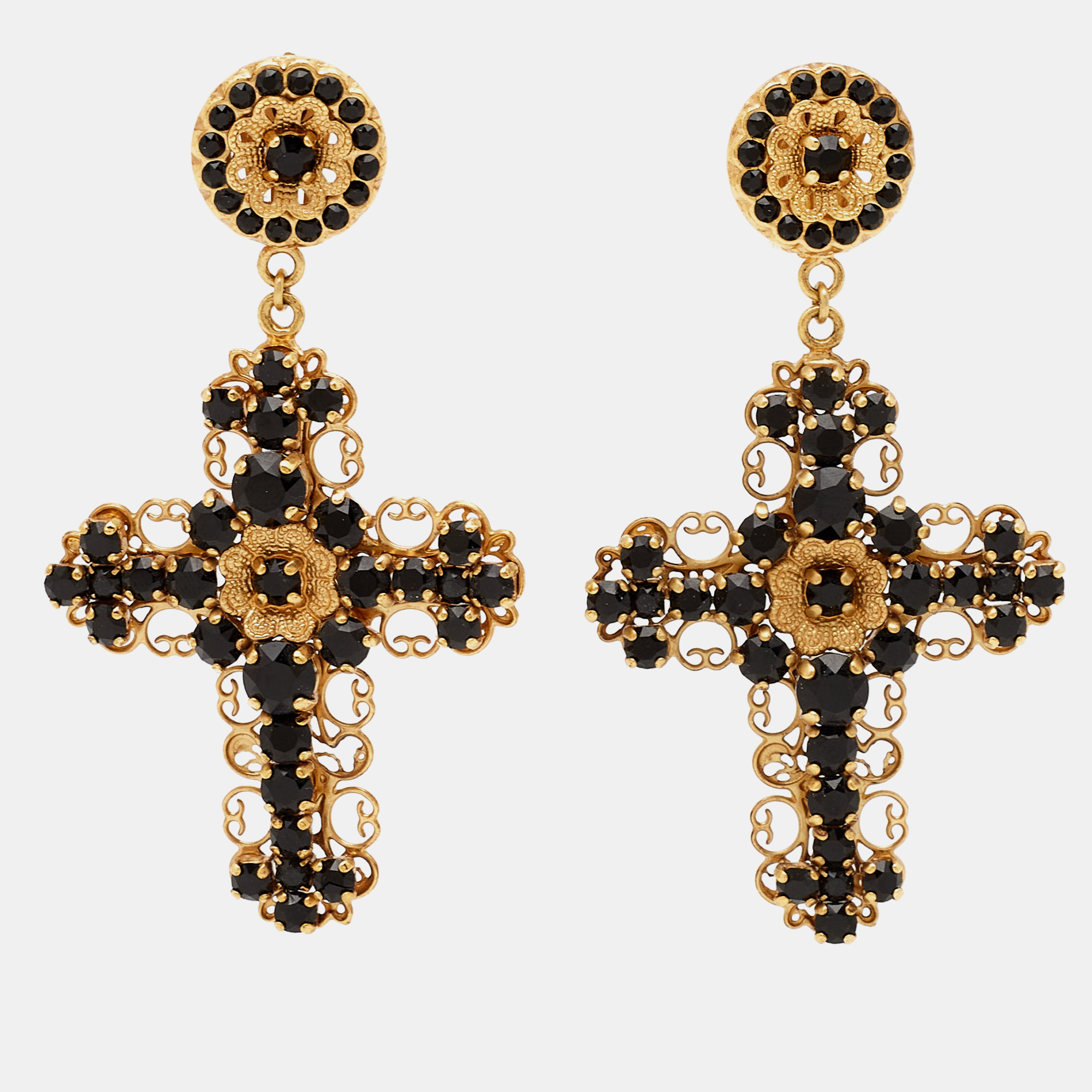 Pre-owned Dolce & Gabbana Filigree Crystal Gold Tone Earrings