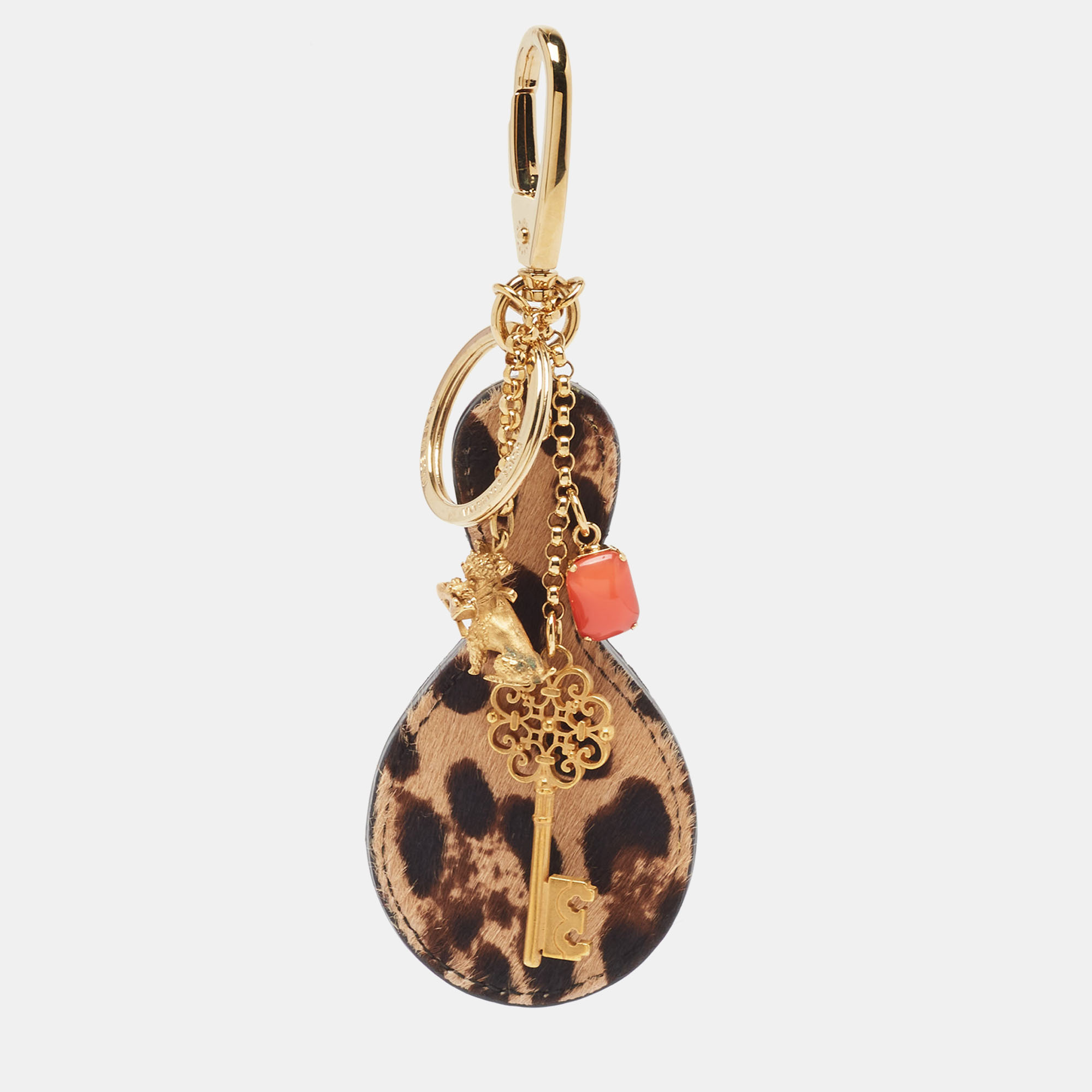 Dolce & Gabbana Brown Leopard Print Calfhair Mirror and Key Bag Charm