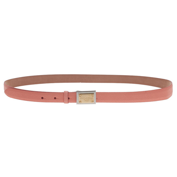 Pre Owned Dolce and Gabbana Pink Leather Plaque Skinny Belt 95CM