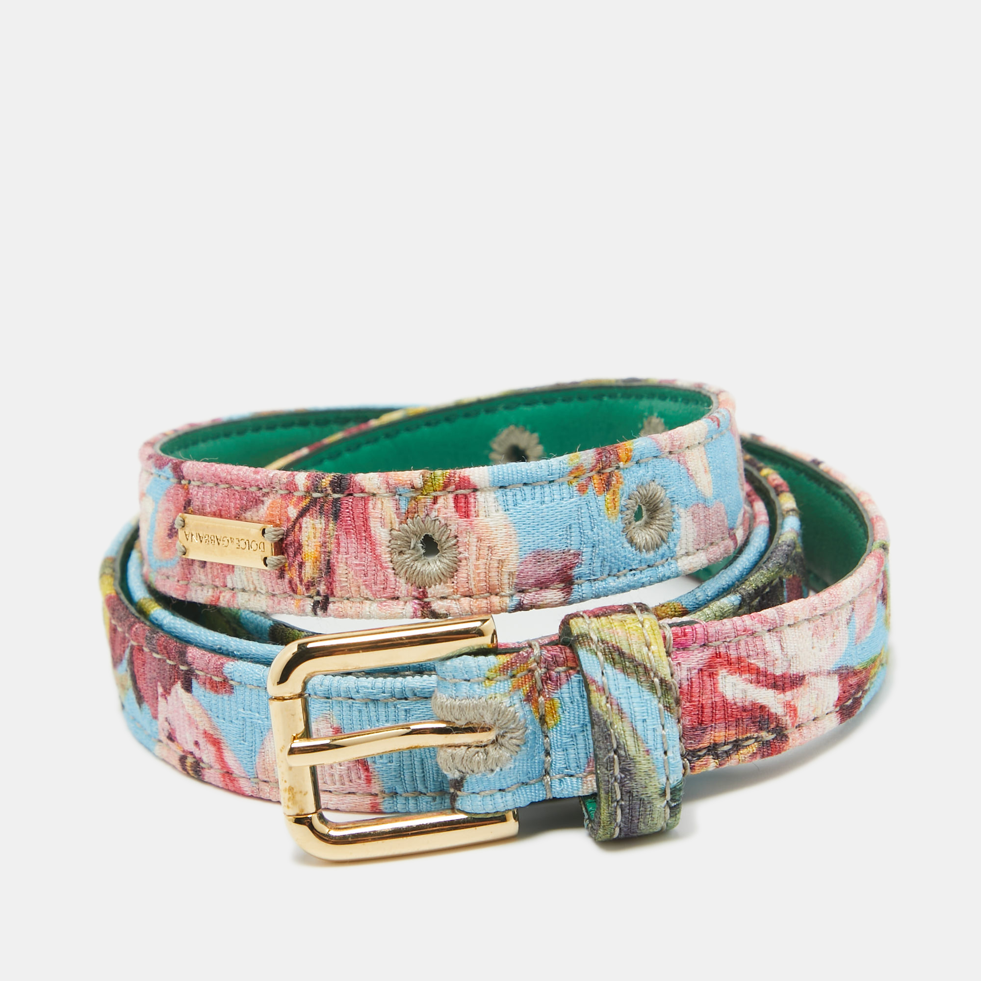 

Dolce & Gabbana Multicolor Floral Print Fabric Slim Buckle Belt 80CM