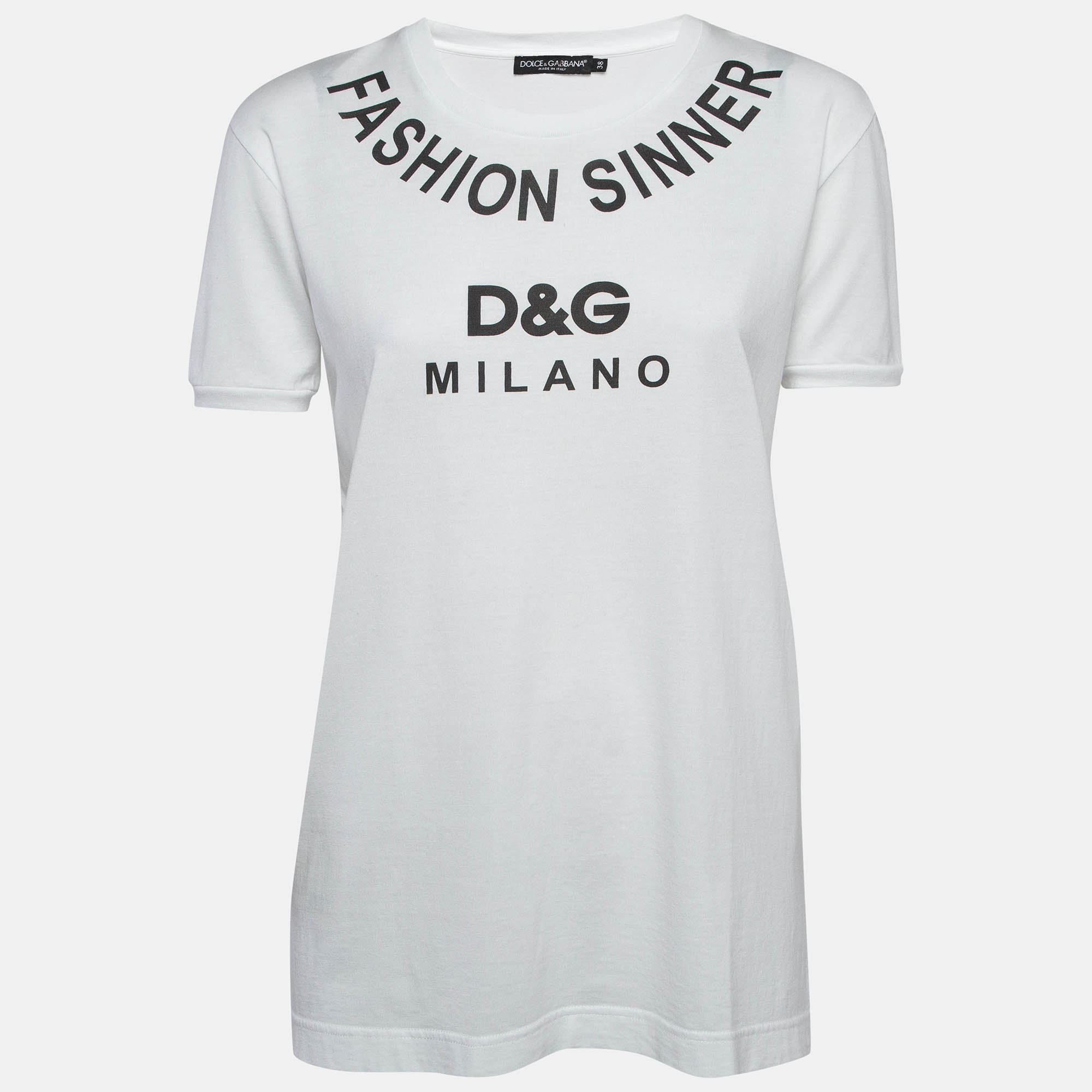 

Dolce & Gabbana White Logo Print Cotton Jersey T-Shirt S