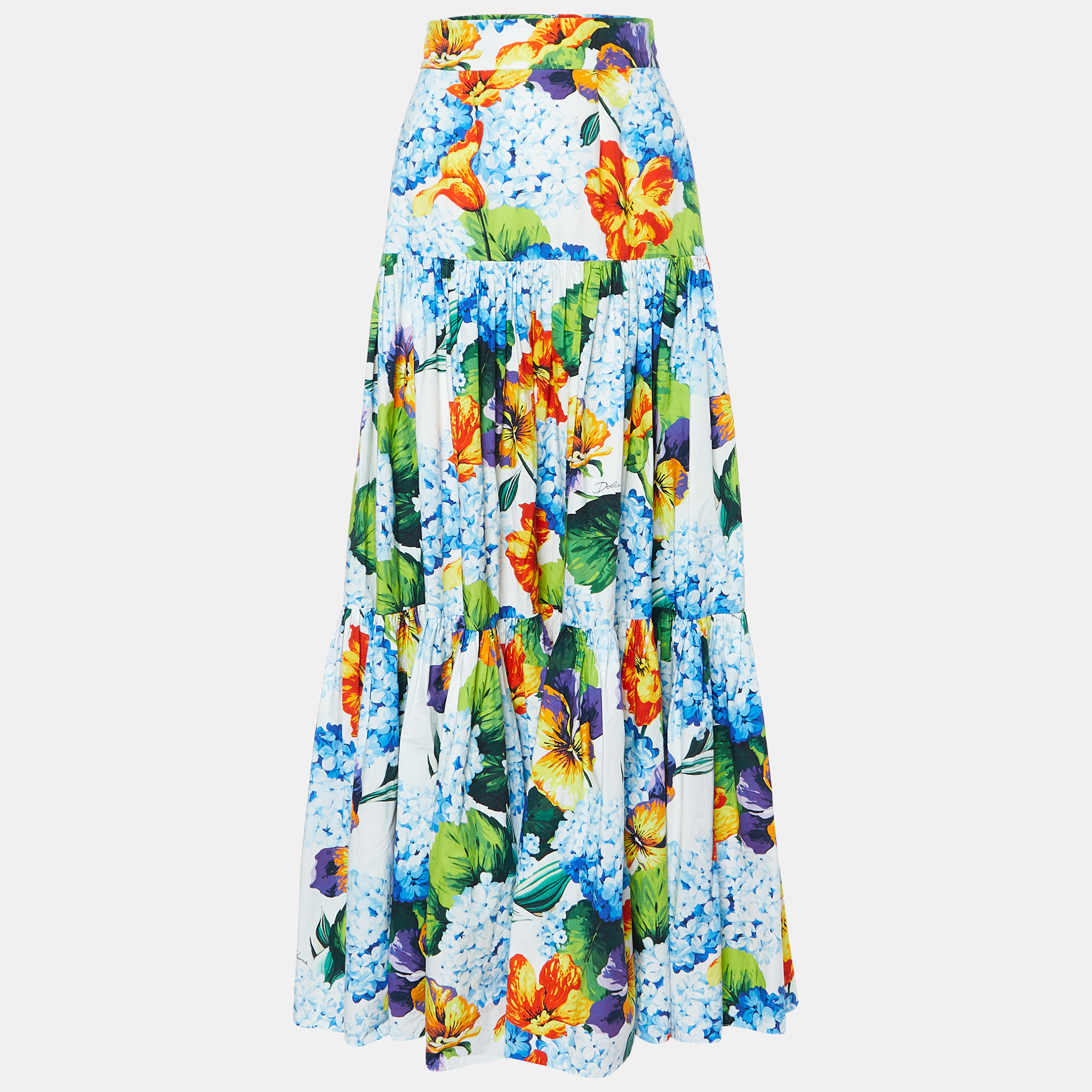 

Dolce & Gabbana Multicolor Floral Print Cotton Tiered Maxi Skirt S