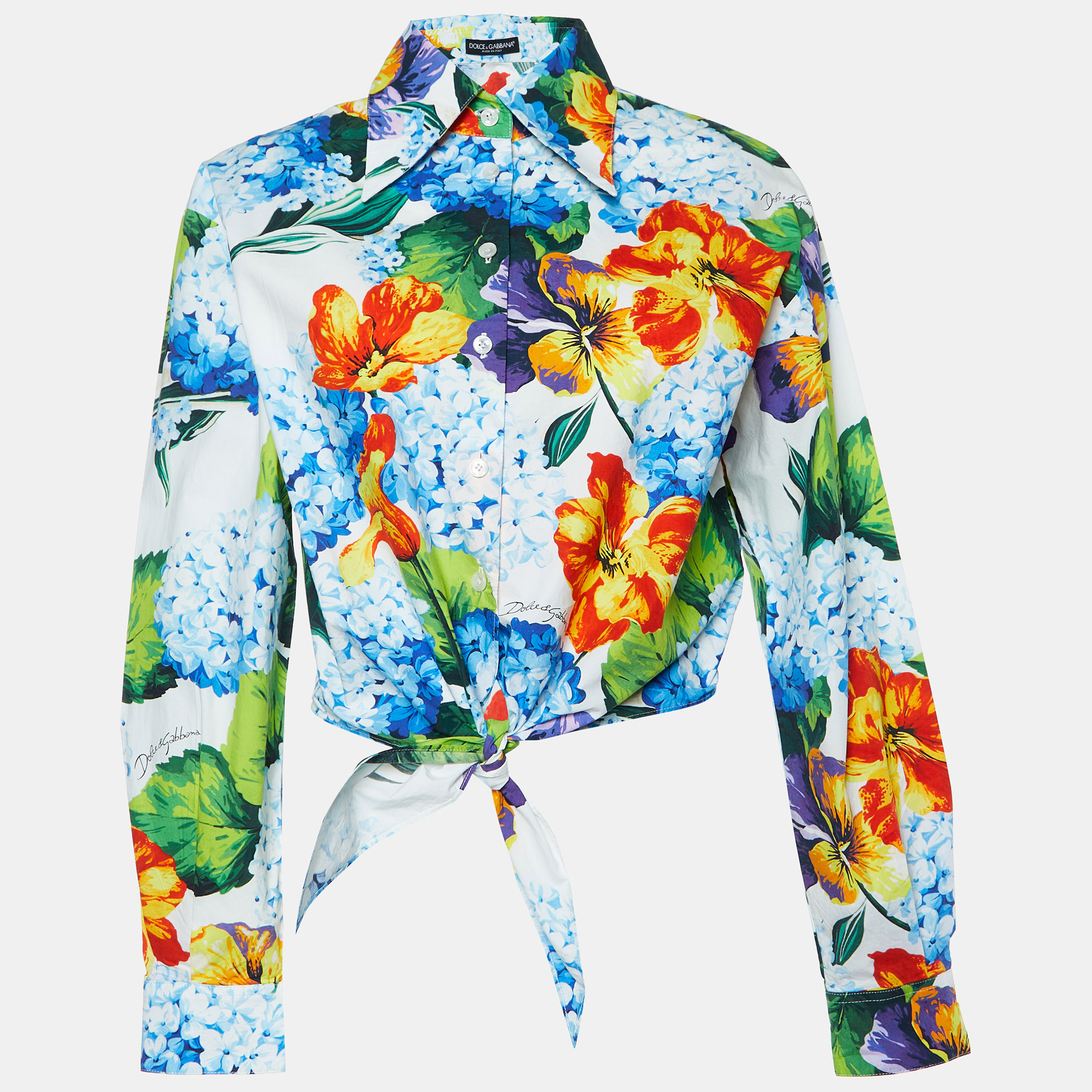 

Dolce & Gabbana Multicolor Floral Print Cotton Tie-Up Crop Shirt S
