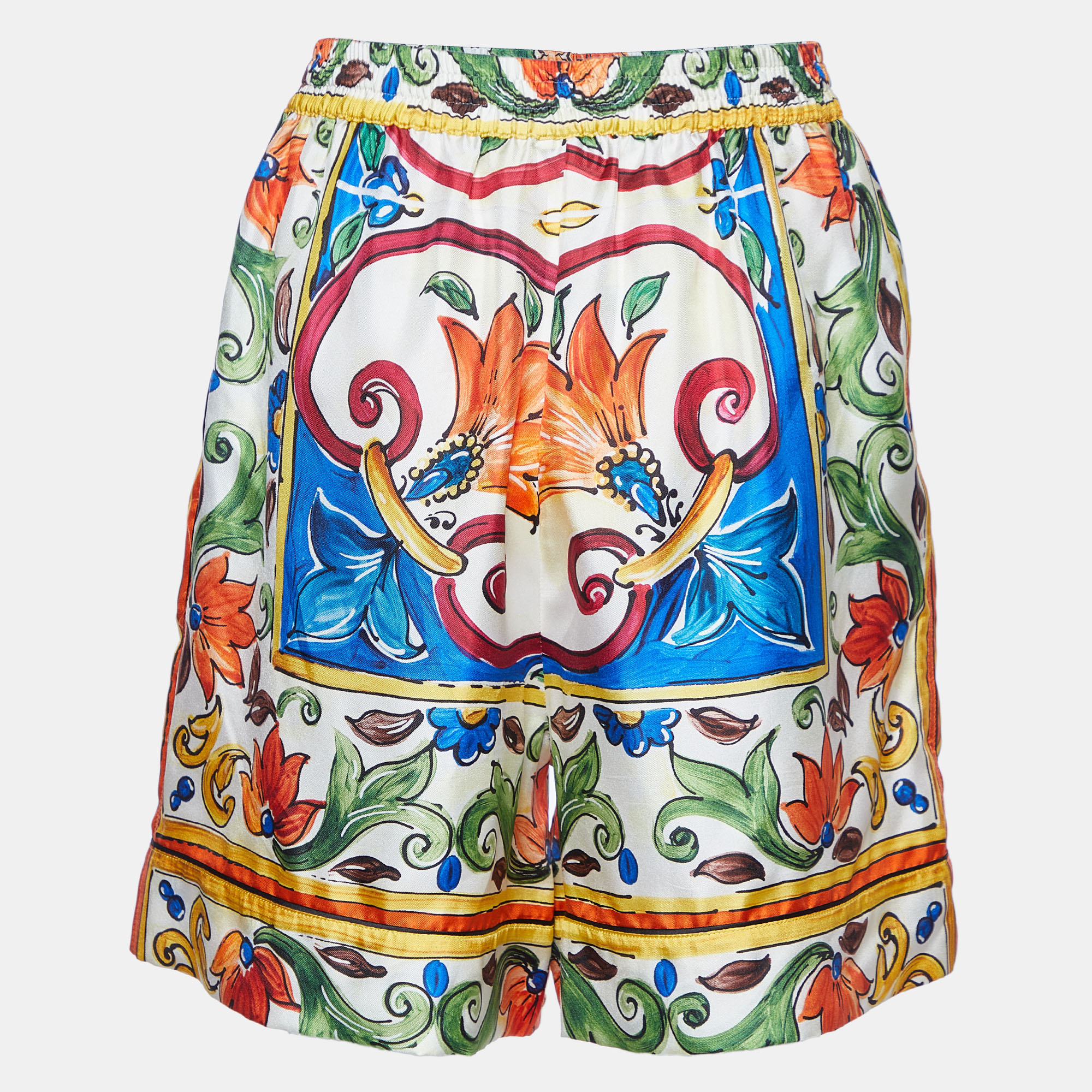 Dolce & Gabbana Multicolor Majolica Print Silk Shorts M 