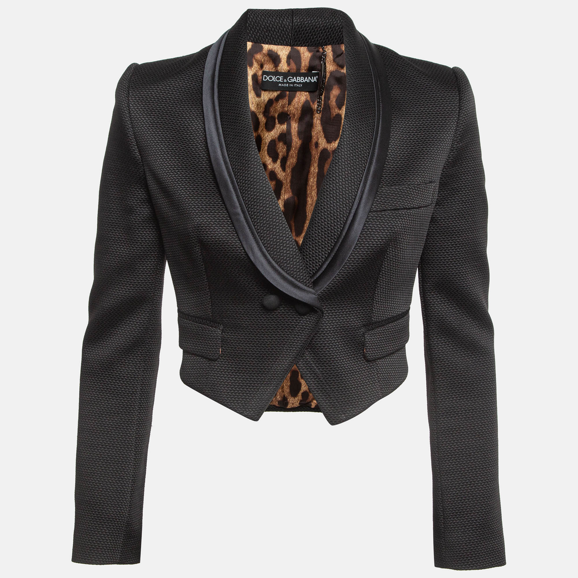 

Dolce & Gabbana Black Textured Crepe Crop Blazer S