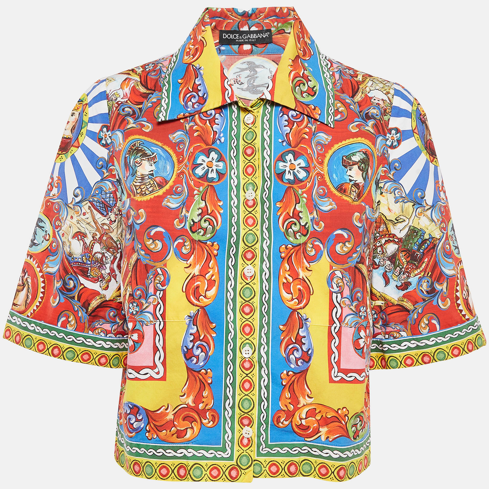 

Dolce & Gabbana Multicolor Carretto Siciliano Print Cotton Cropped Shirt L