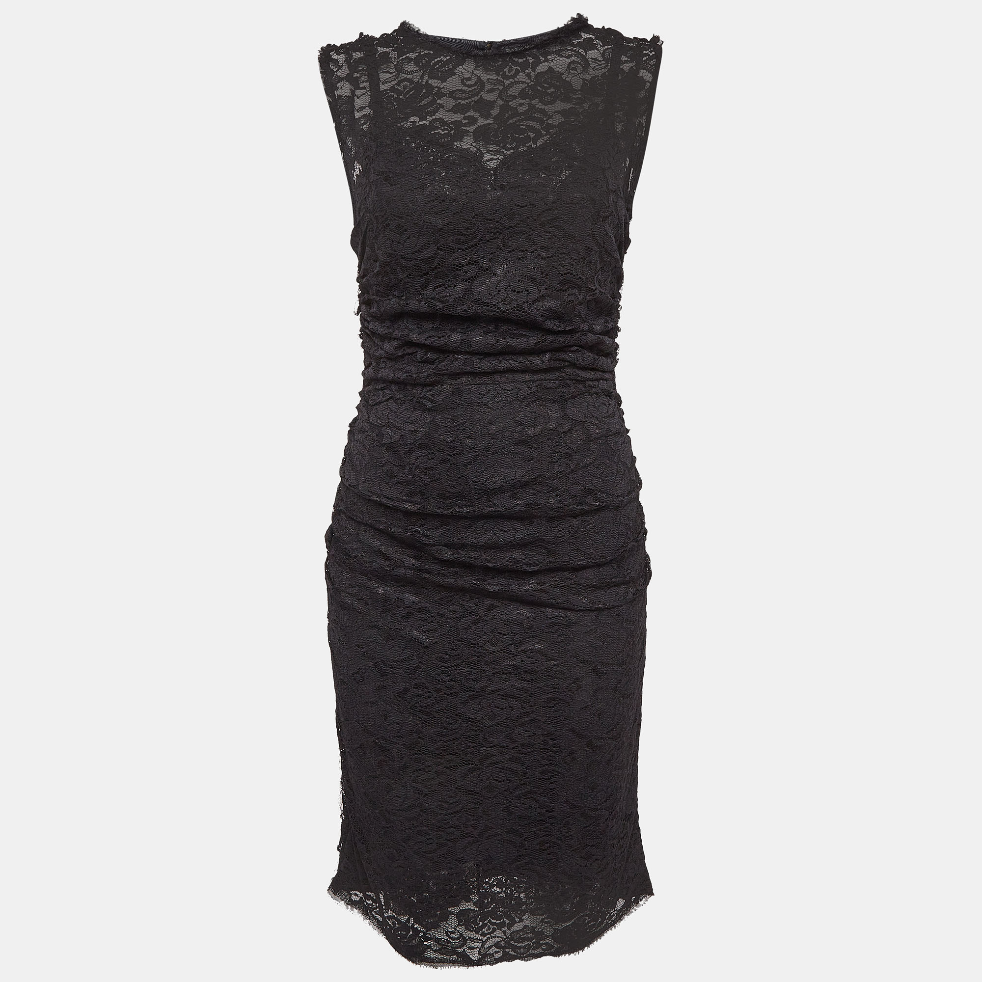 

Dolce & Gabbana Black Lace Ruched Mid Dress M