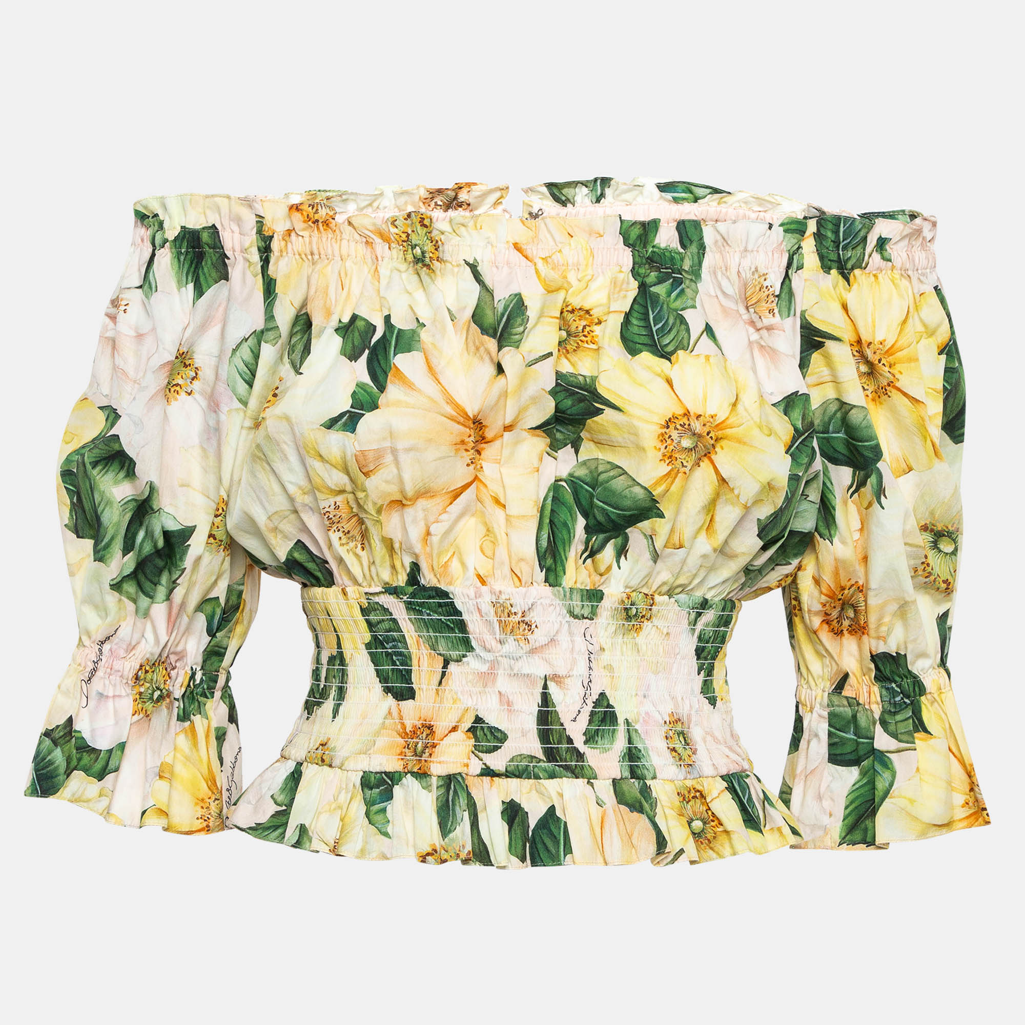 

Dolce & Gabbana Yellow Floral Print Cotton Off-The-Shoulder Crop Top S