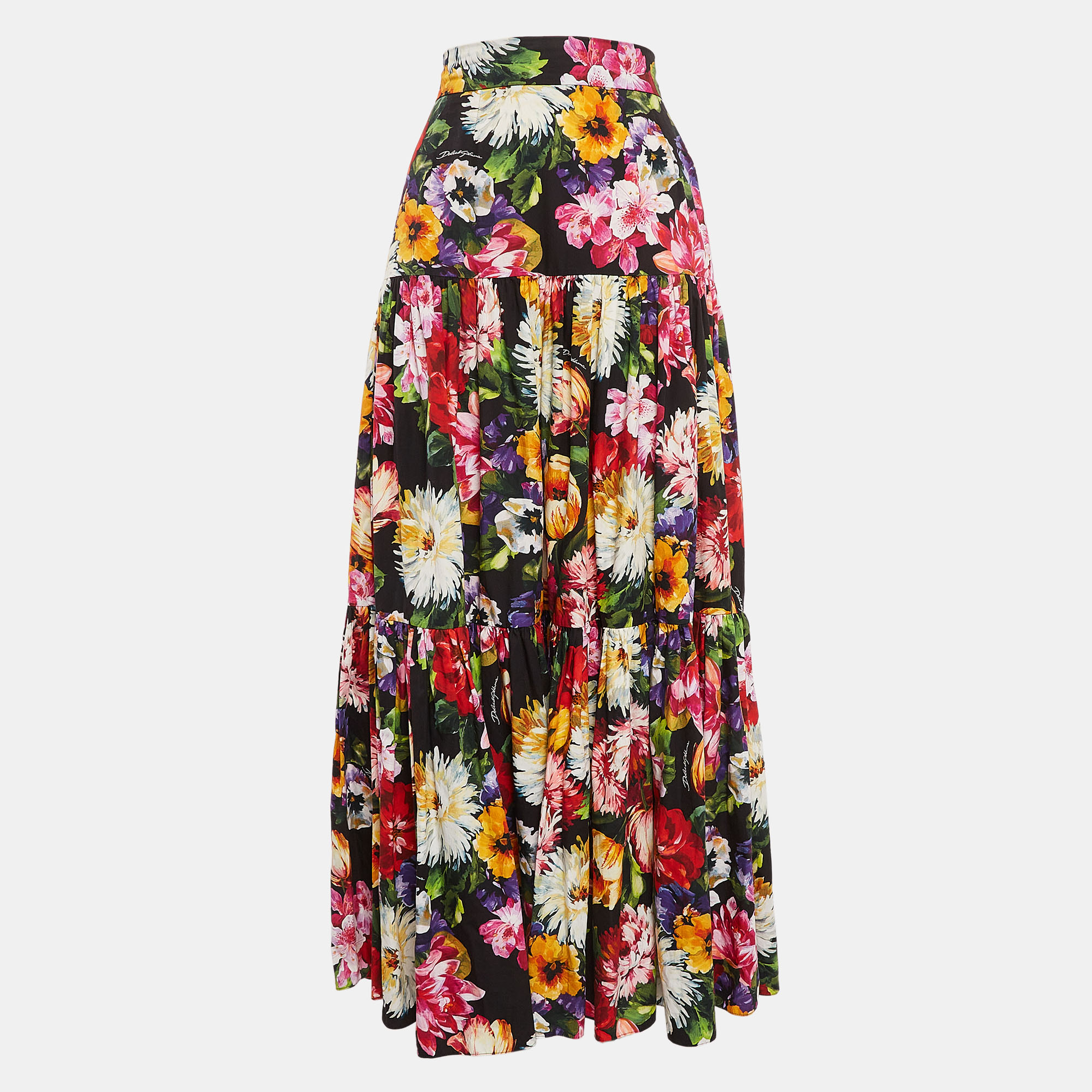 

Dolce & Gabbana Multicolor Floral Print Poplin Maxi Fiori Skirt S