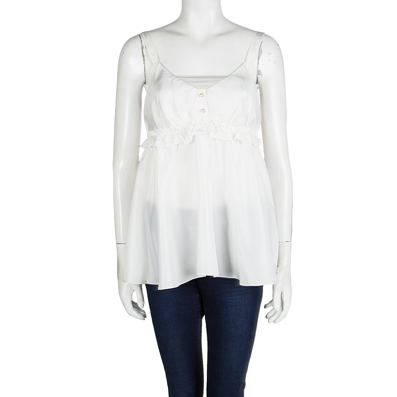 

Dolce & Gabbana Cream Silk Ruffle Trim Sleeveless Top